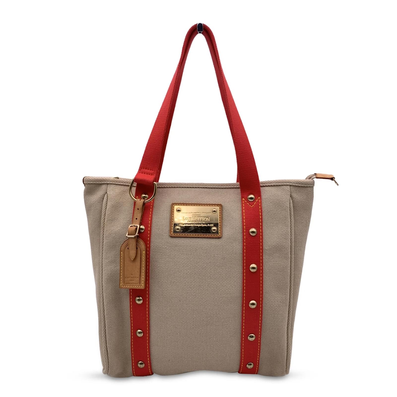 Louis Vuitton Beige Red Canvas Antigua MM Tote Shopping Bag Cloth  ref.780998 - Joli Closet