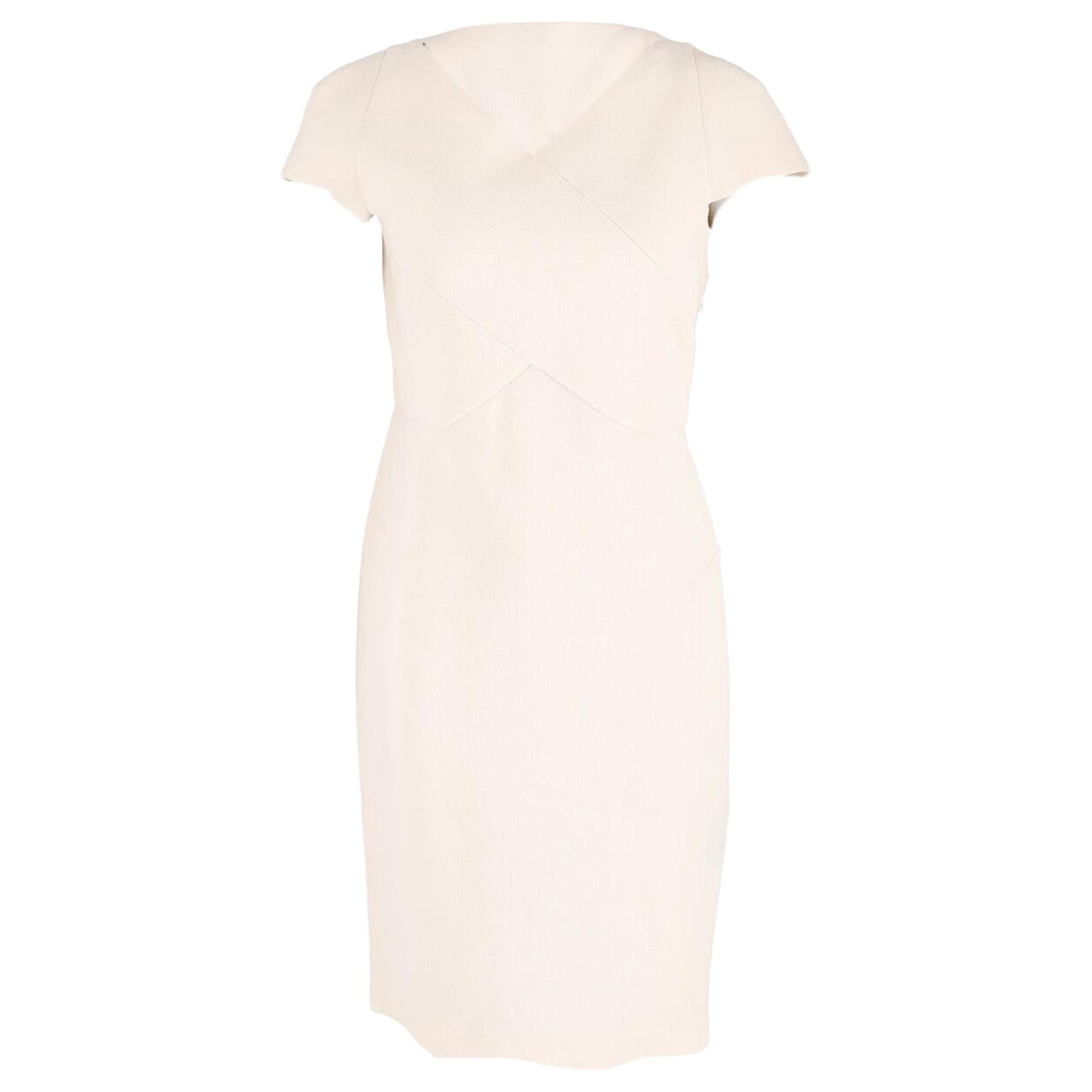 Roland Mouret Crepe Short Sleeve Tourney Dress in Cream Wool (Sold) - Joli  Closet