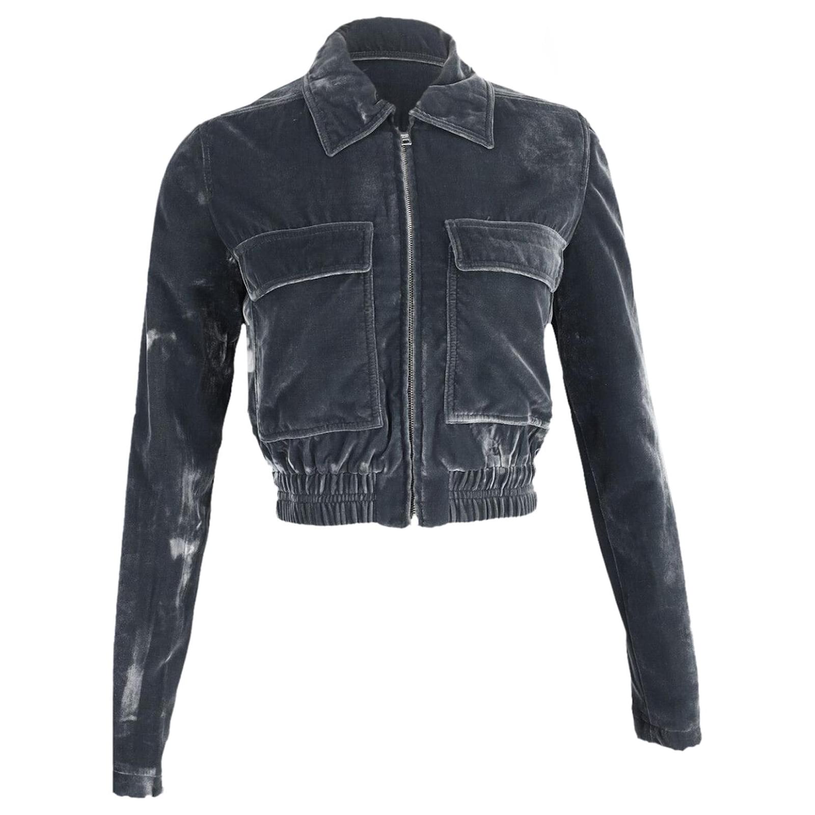 Prada Zip-Up Jacket in Grey Velvet Viscose Cellulose fibre ref