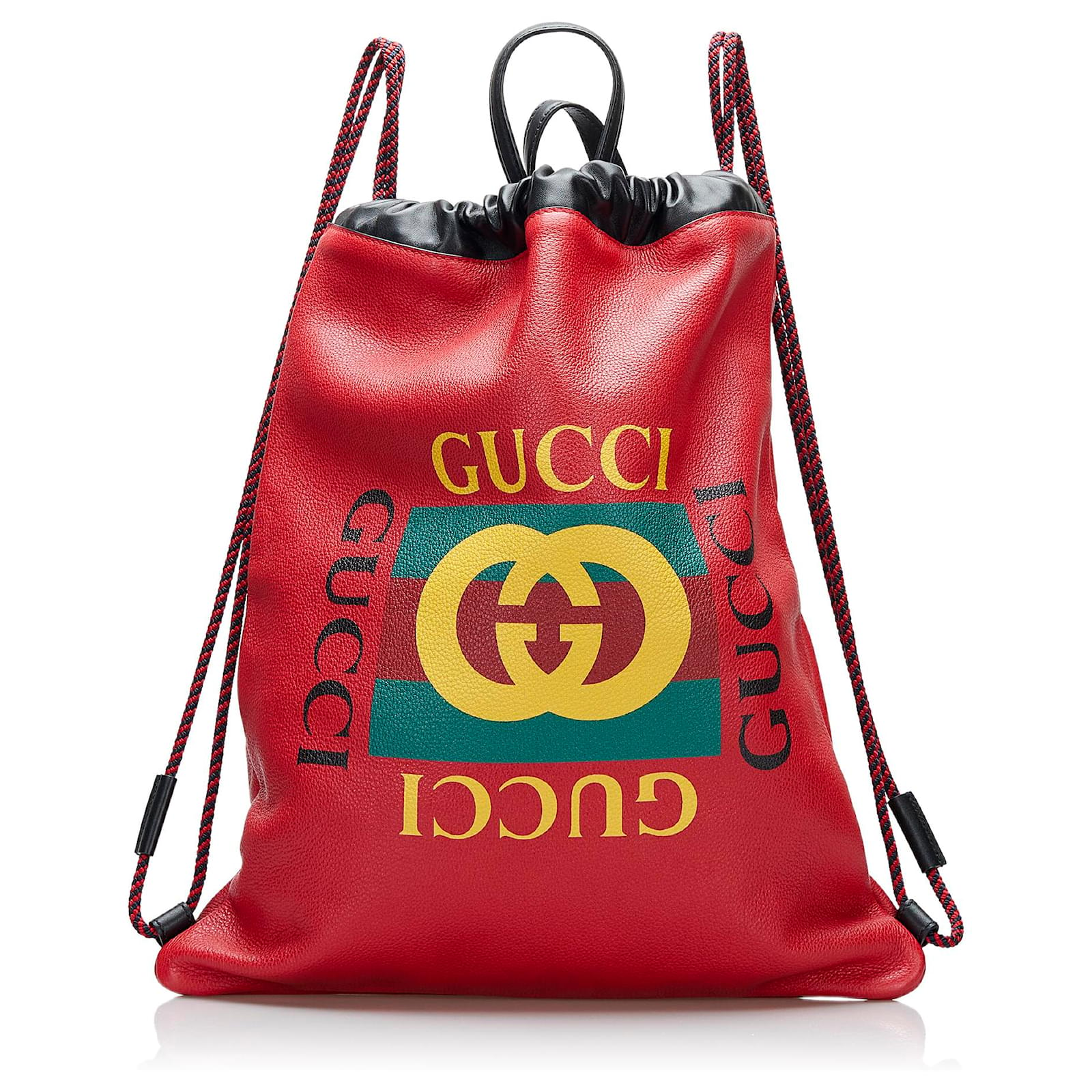 Gucci Red Gucci Logo Backpack Leather Pony-style calfskin ref.853666 ...