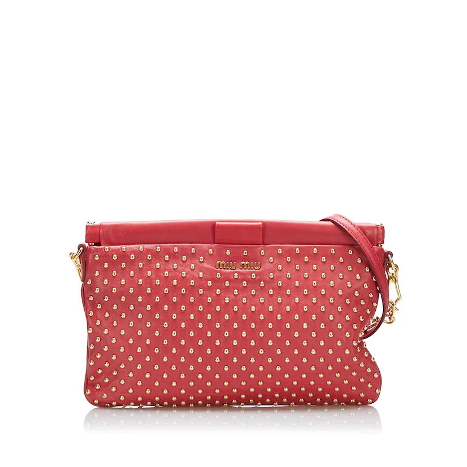 Miu Miu Leather Studded Crossbody Bag Red Ponystyle calfskin ref