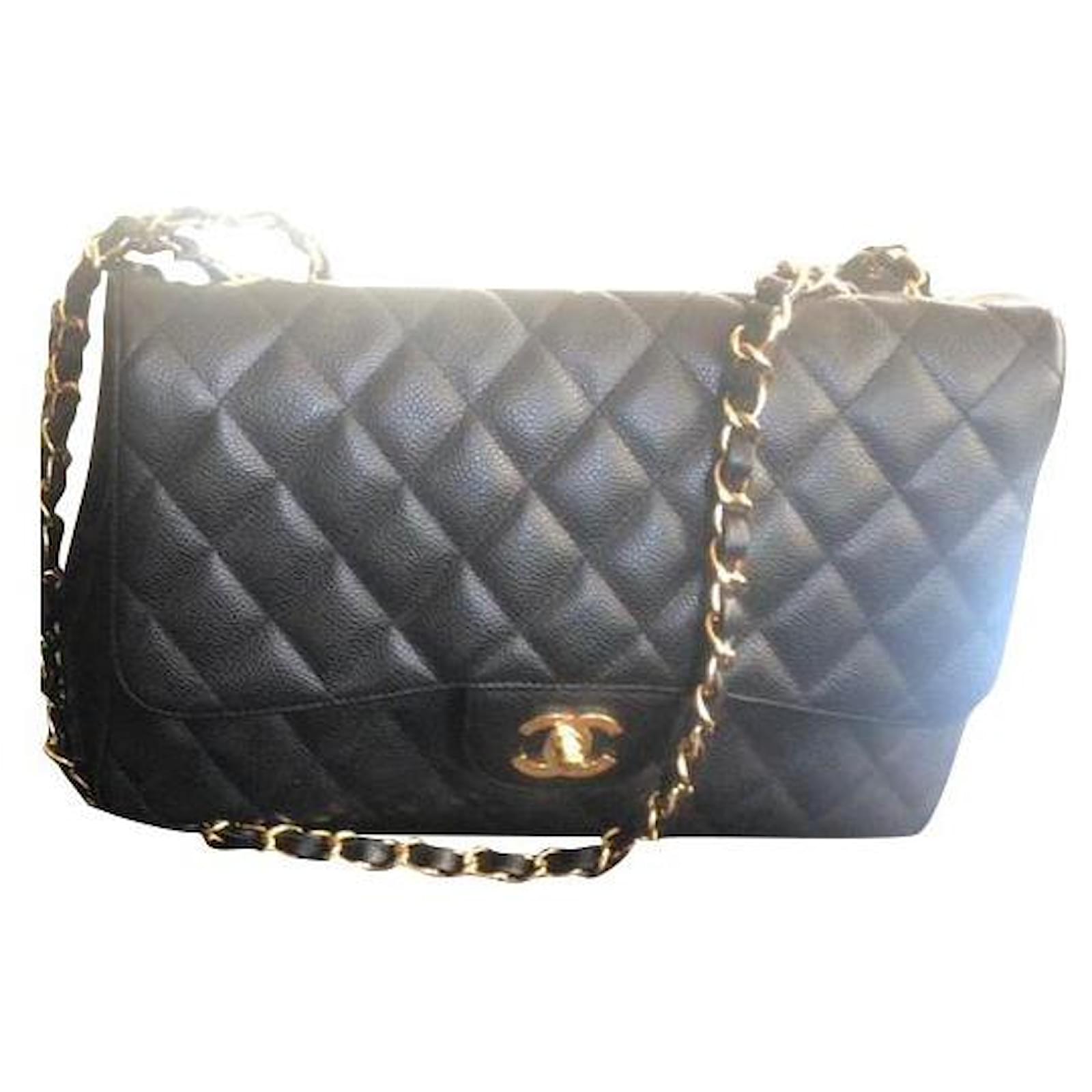 Chanel JUMBO Black Quilted CAVIAR Leather Timeless Classic Single