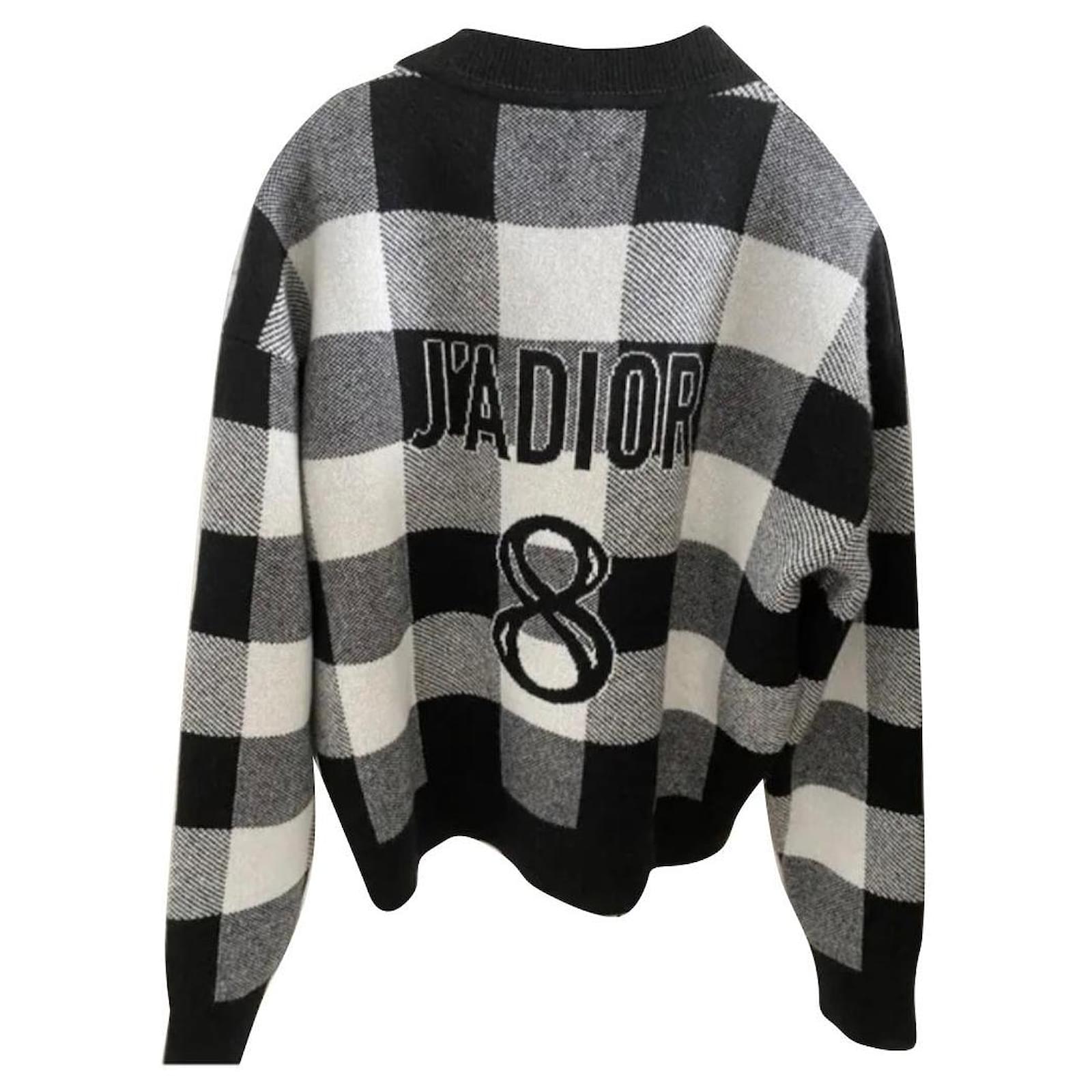 Christian Dior J'Adior Cashmere Checkered Sweater Black White ref
