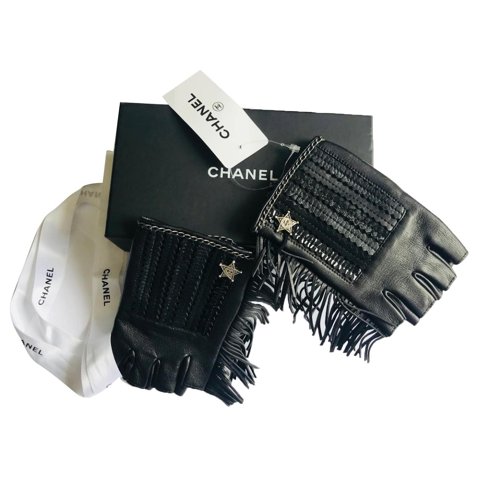 Chanel Embellished Logo Fingerless Gloves