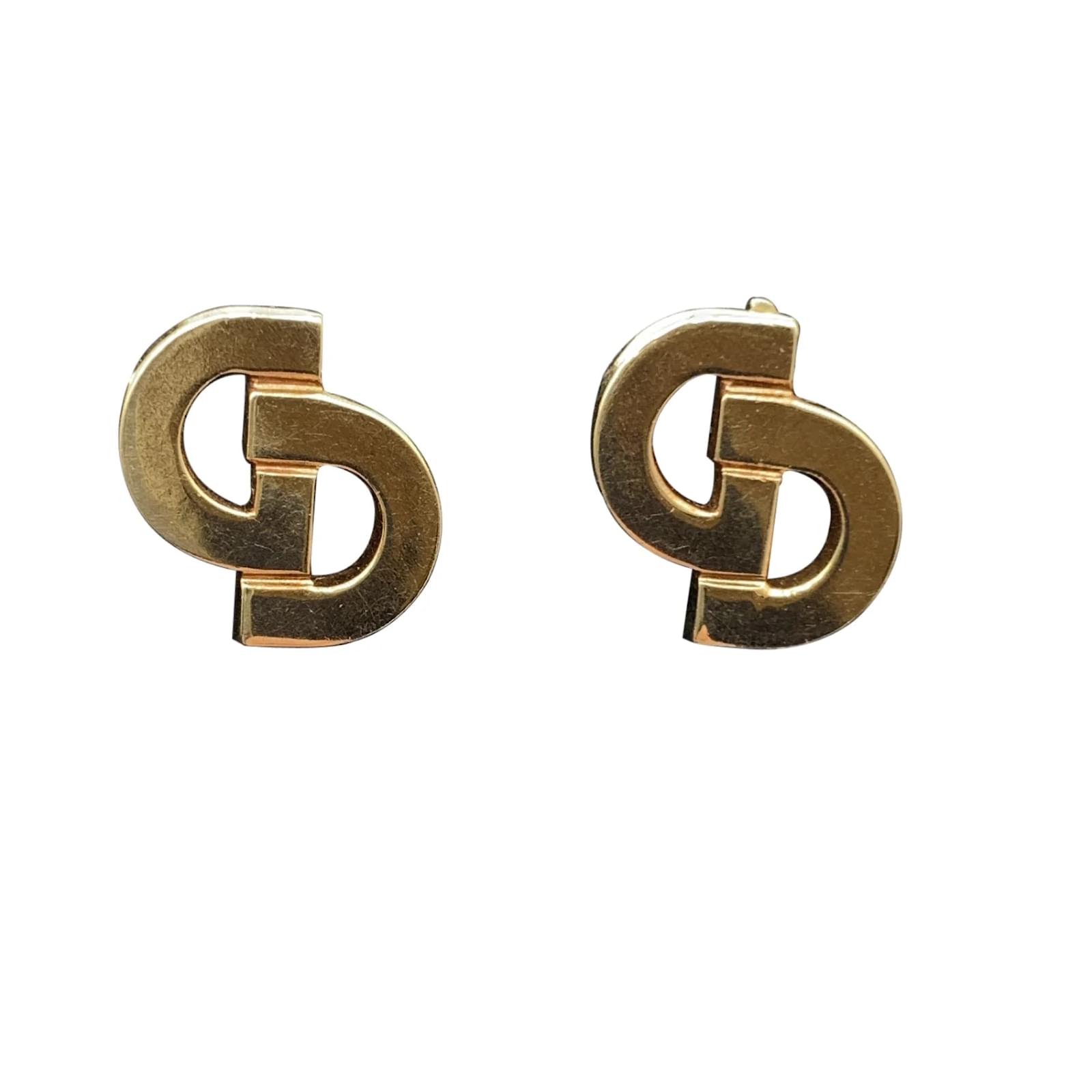 Christian Dior Vintage Gold Metal CD Logo Clip On Earrings Golden