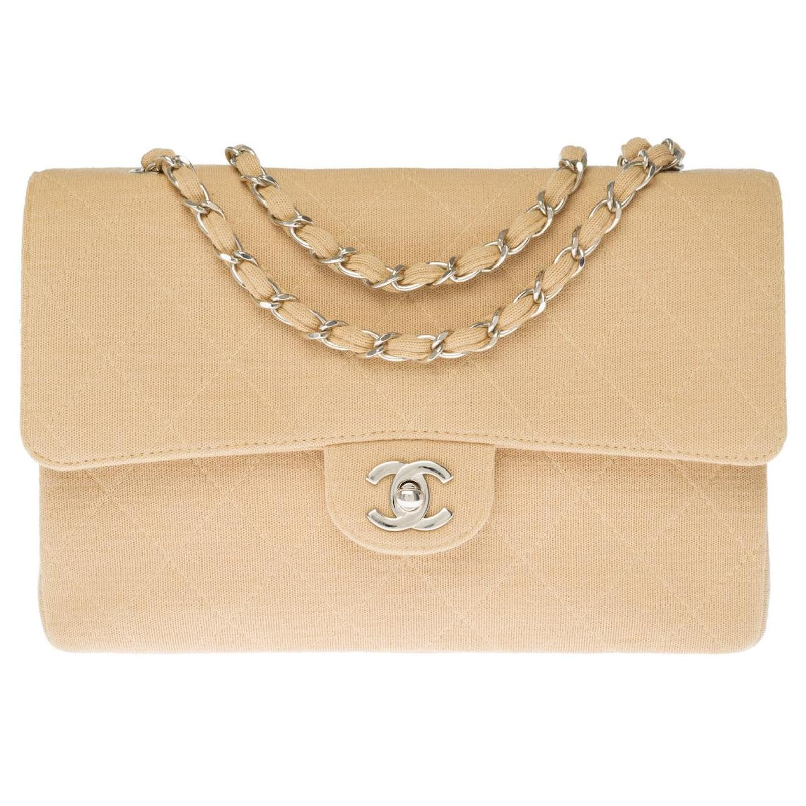 Handbags Chanel Timeless Shoulder Bag in Beige Jersey- 121252245