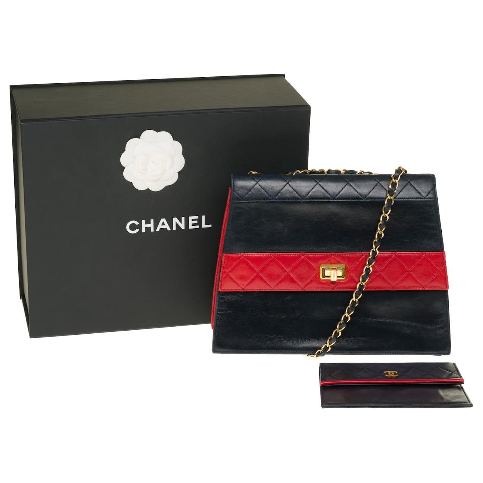 Totes Chanel Navy Leather Trapezoidal Crossbody BAG/RED-121278018