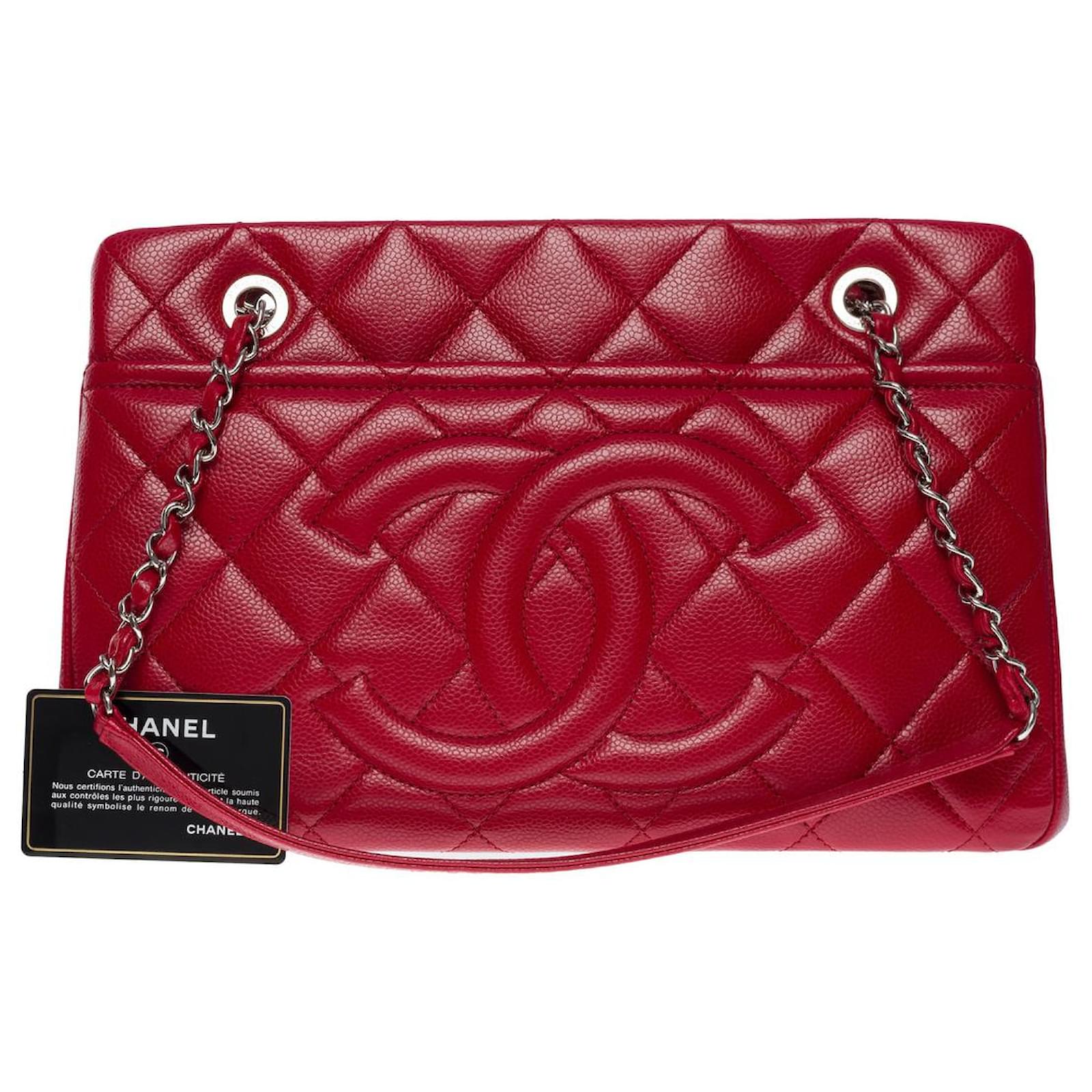 Handbags Chanel Shopping Tote Bag in Red Caviar Leather -101058