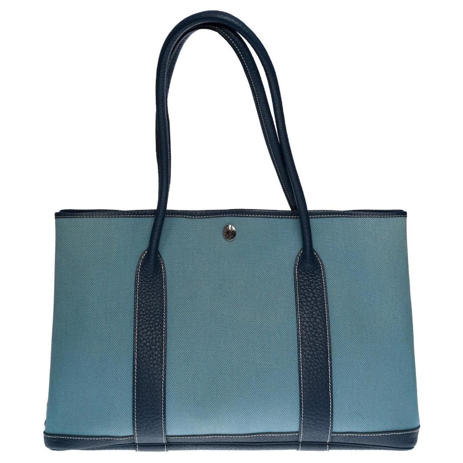 Hermès GARDEN PARTY TOTE 36 in canvas and blue leather-116397437 Cloth  ref.855428 - Joli Closet