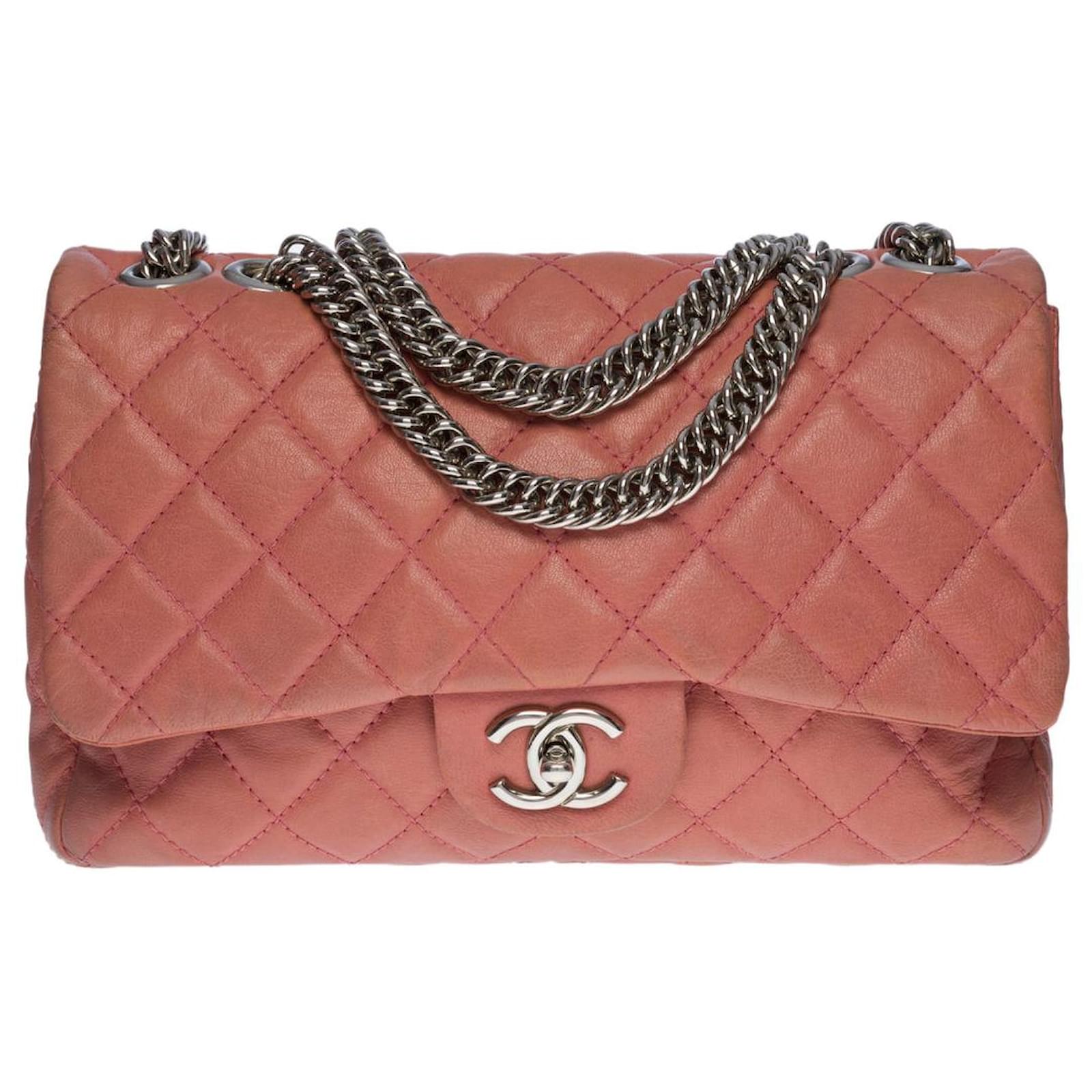 Chanel Vintage Medium Classic Single Flap Bag Quilted Jersey Pink