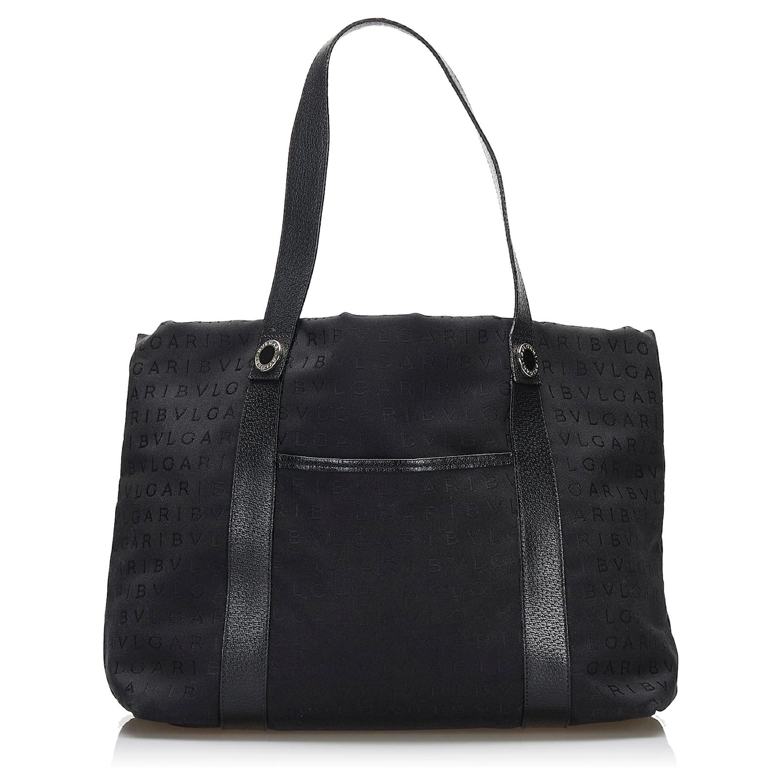 Bulgari Bvlgari Black Logomania Tote Leather Cloth Pony-style calfskin ...