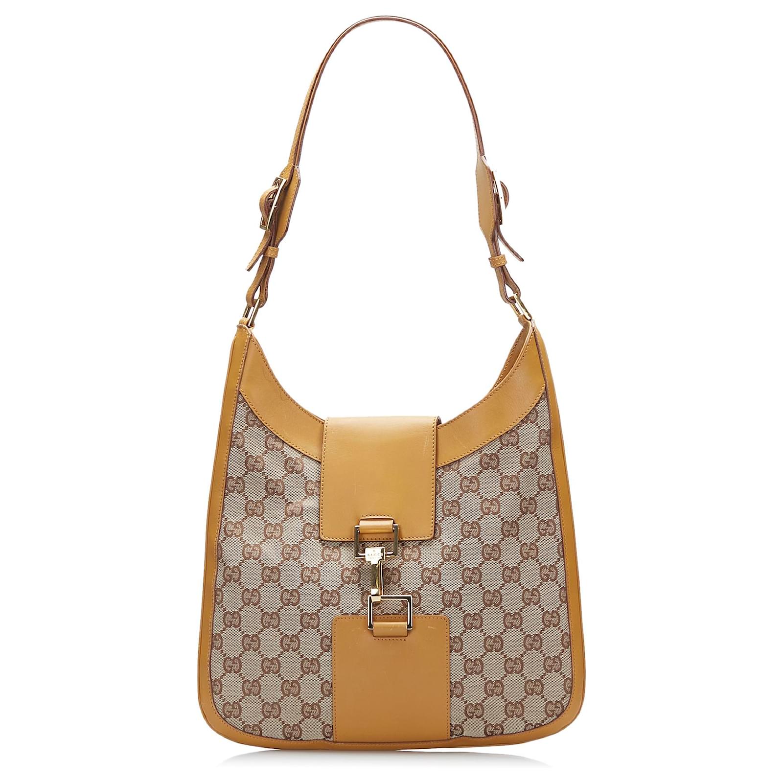 Gucci Brown GG Canvas Shoulder Bag Beige Light brown Leather