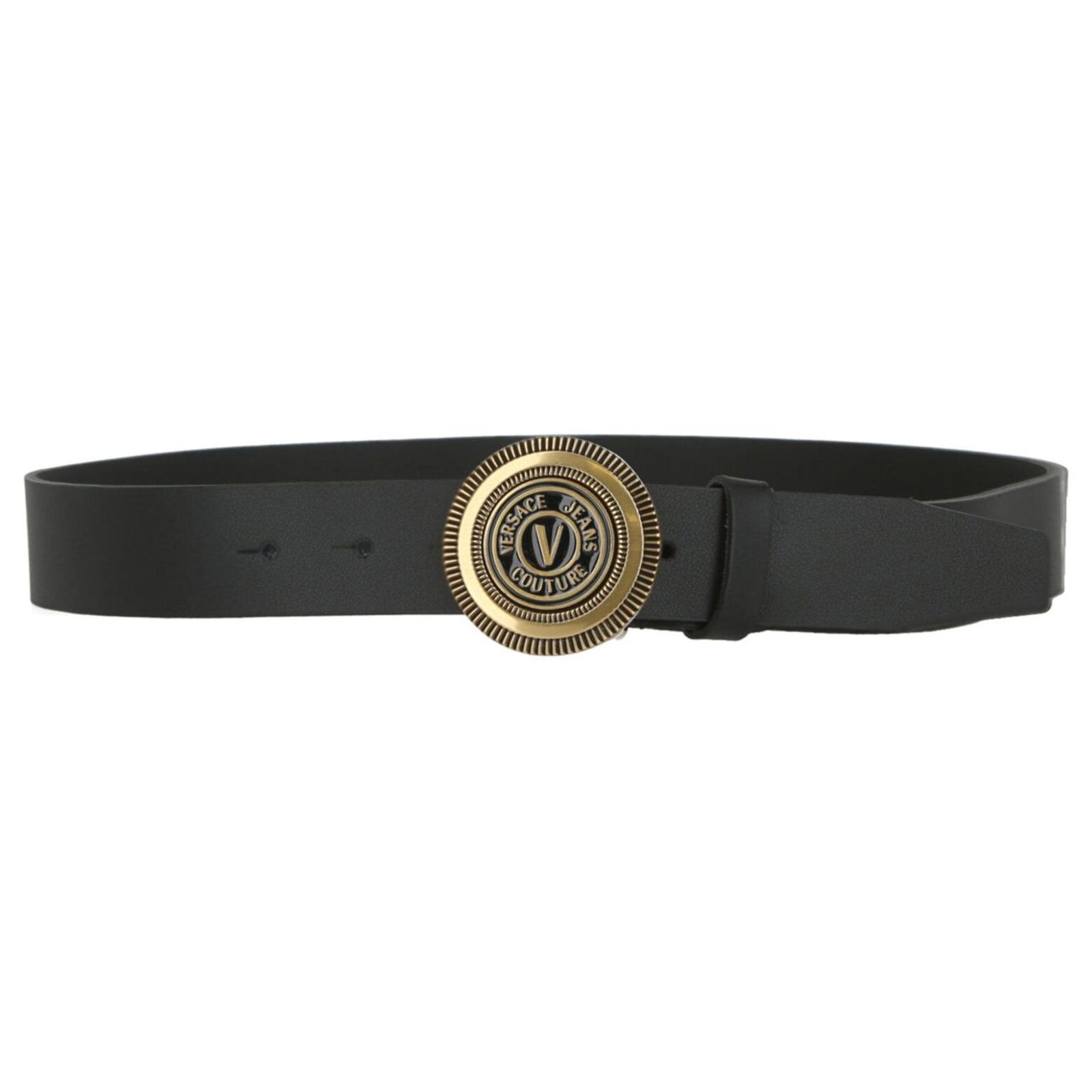 NWT Versace Jeans Couture V Logo Round Buckle Black Leather Belt 80 Dust Bag Inc Versace Jeans Couture Versace Jeans V-Emblem Round Buckle  main image 3