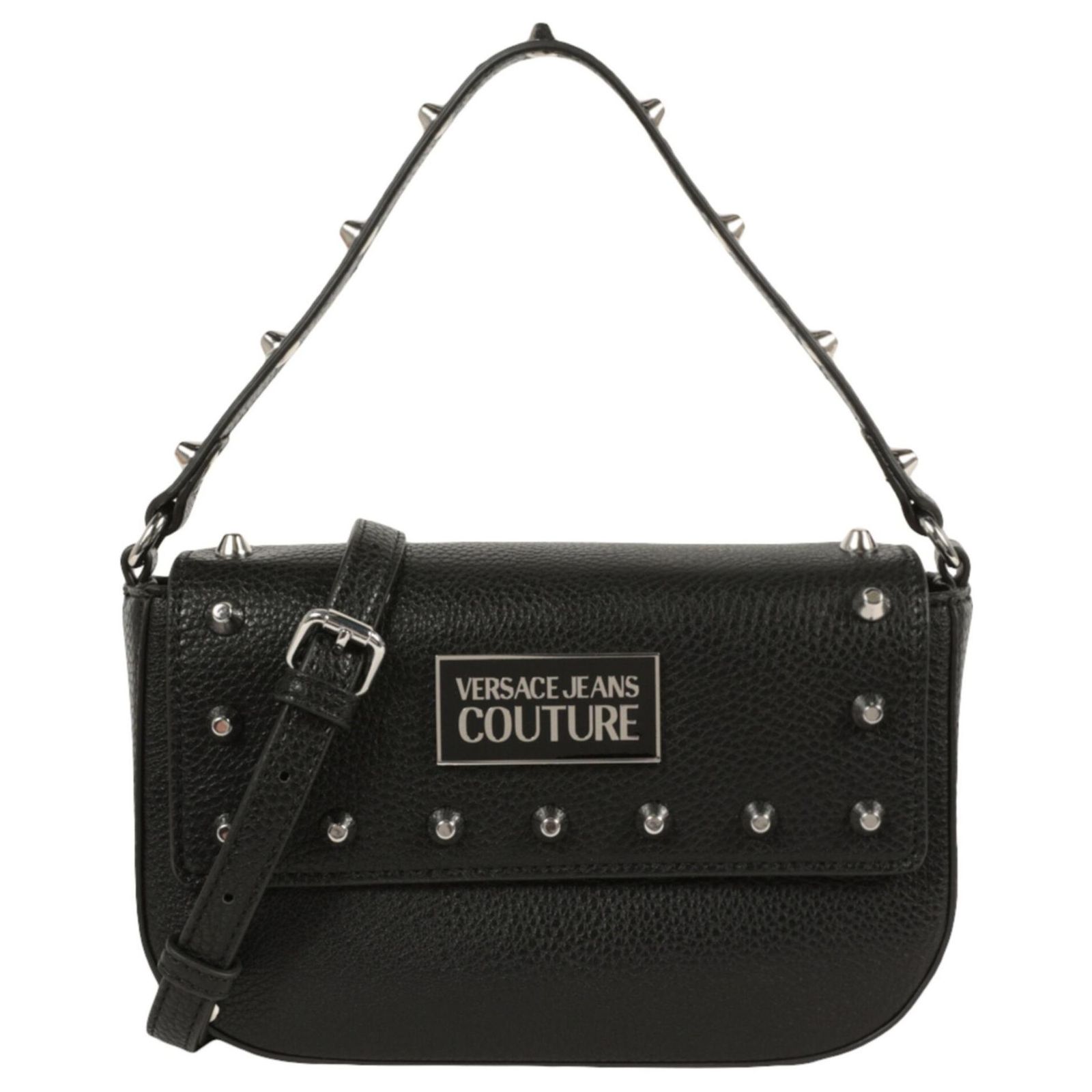 Sac Bandoulière Rond Noir à Clous Et Franges - Similicuir - Taille Moyenne