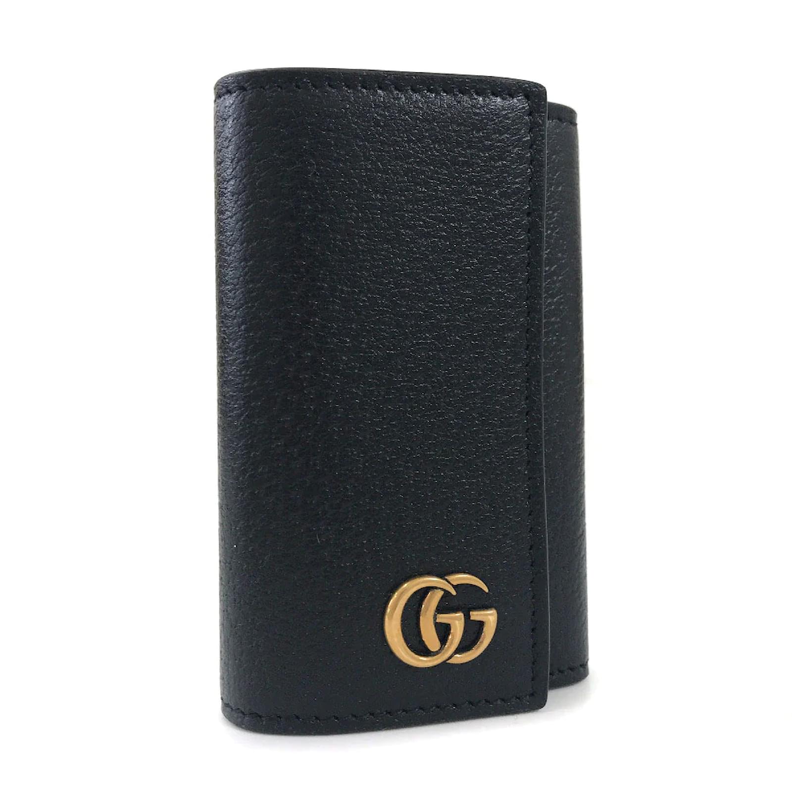 Black Leather GG Marmont Key Case