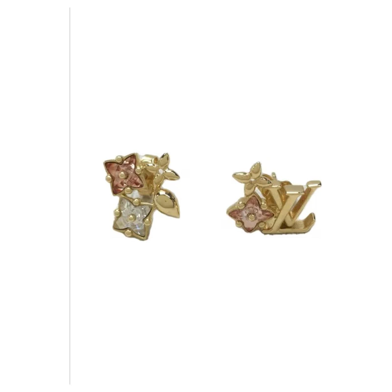 LOUIS VUITTON Monogram Flower Motif Earrings Golden ref.857009