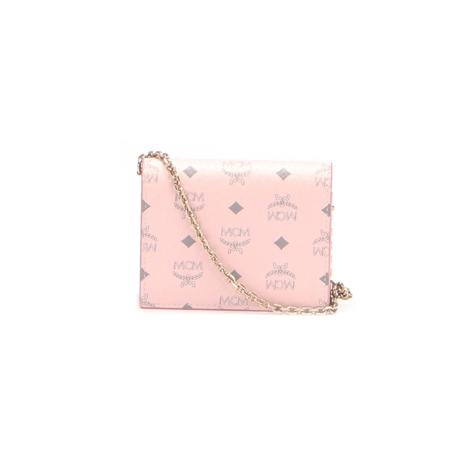 MCM Visetos Leather Wallet on Chain Pink Pony-style calfskin ref
