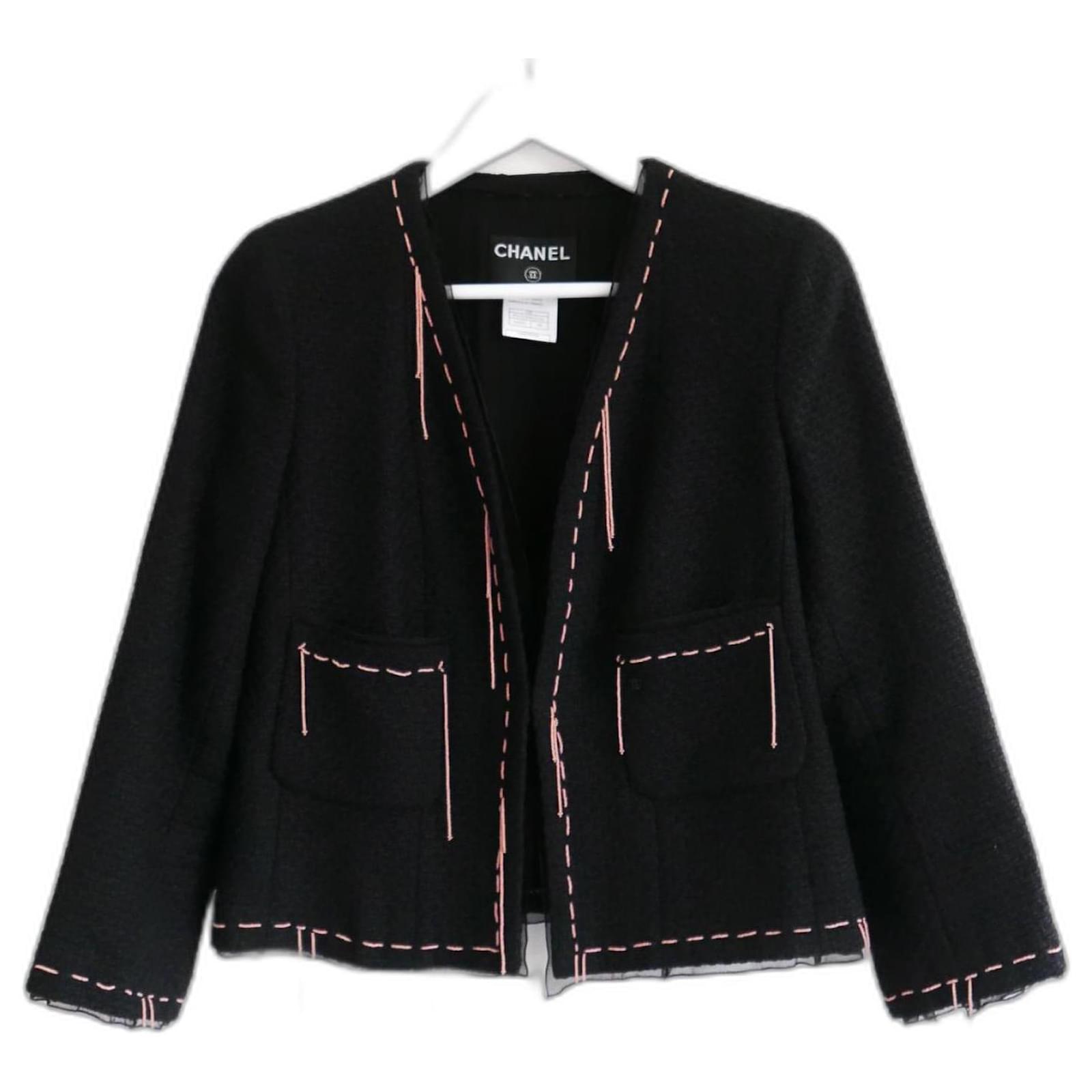 Chanel Spring 2003 Bead Trim Black Tweed Jacket Silk Cotton ref.857471 -  Joli Closet