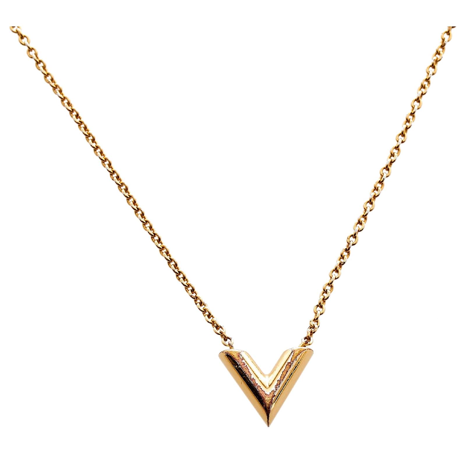 Louis Vuitton Gold Tone Essential V Necklace Louis Vuitton