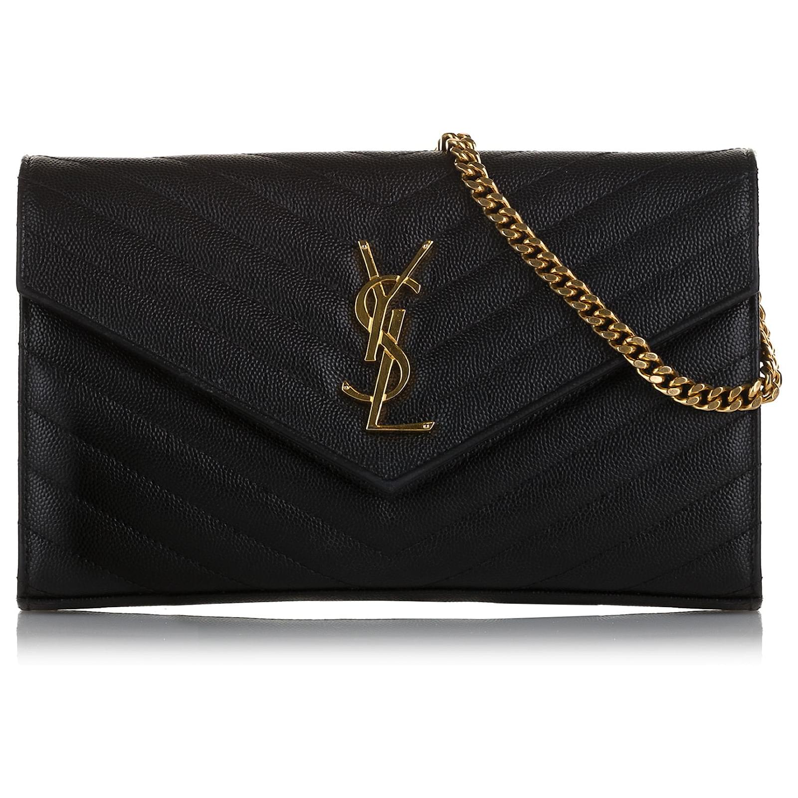 Yves Saint Laurent, Bags, Ysl Black On Black Monogram Quilted Leather  Wallet On A Chain