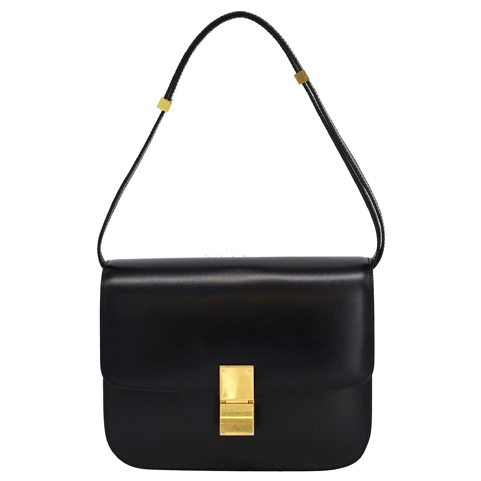 Classic Box Céline Celine Medium Box Bag in Black Calfskin Leather