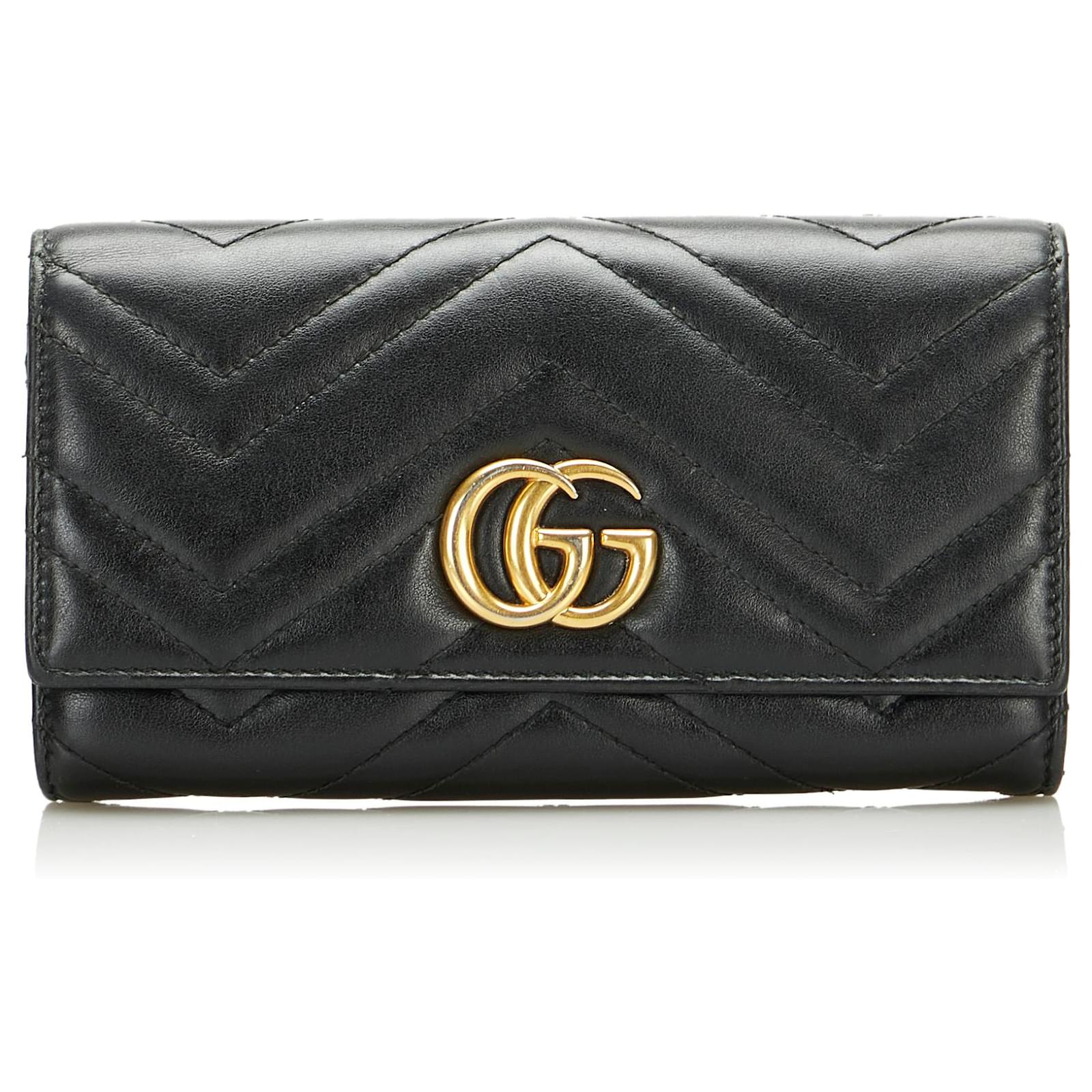 GUCCI Calfskin Matelasse GG Marmont Continental Wallet Black