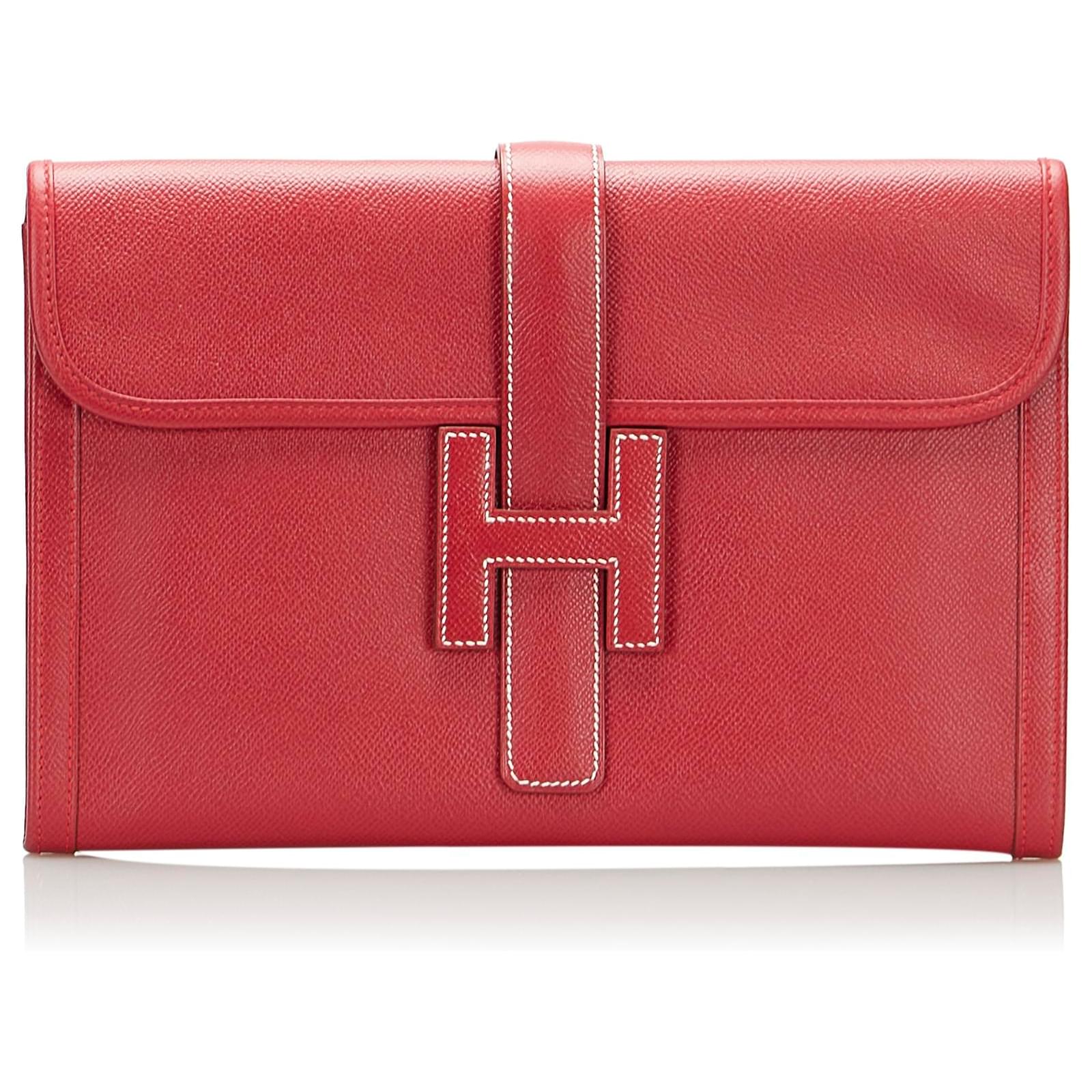 Hermès Hermes Red Jige PM Clutch Bag Leather Pony-style calfskin ref ...