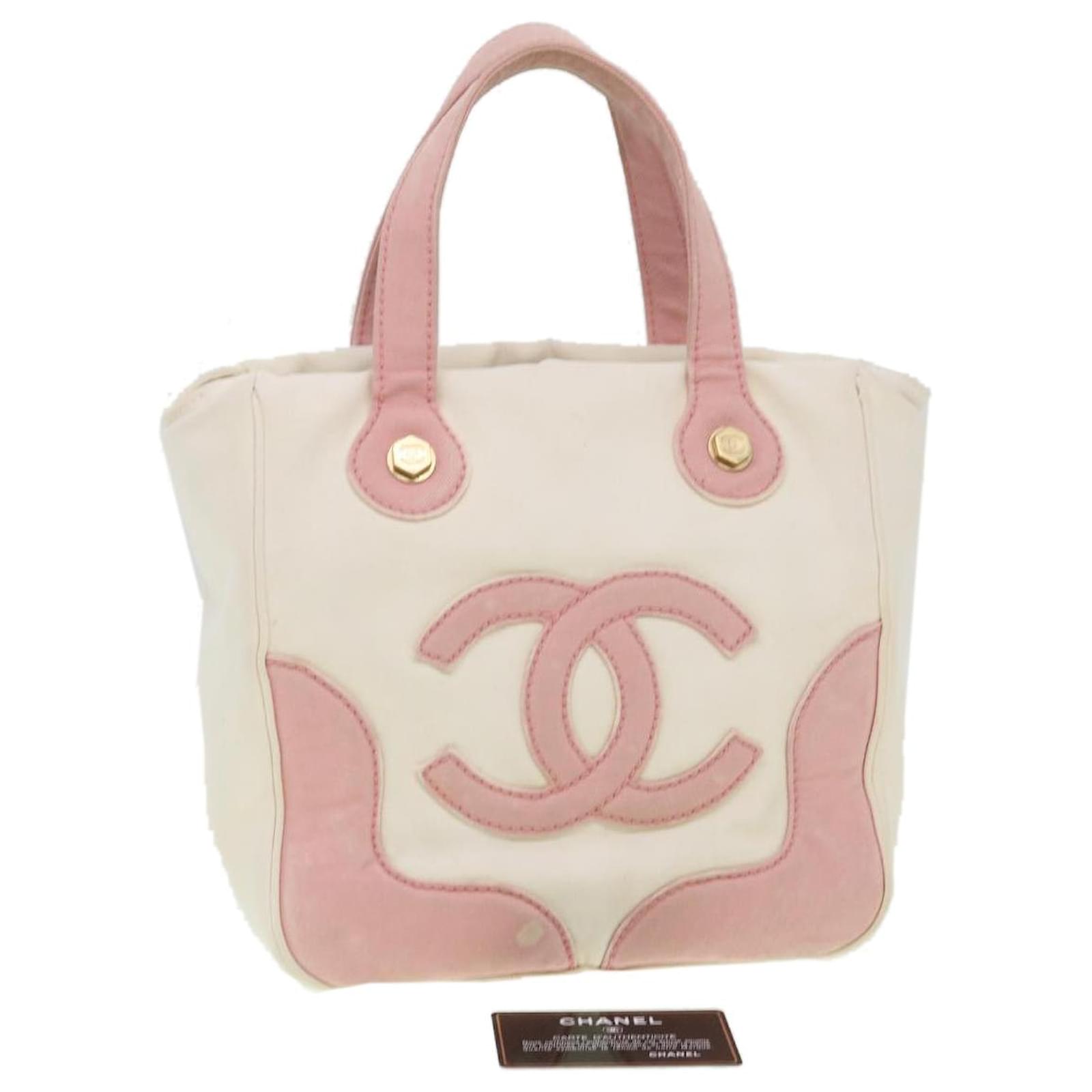 CHANEL marshmallow Hand Bag Canvas White Pink CC Auth 38371 Cloth