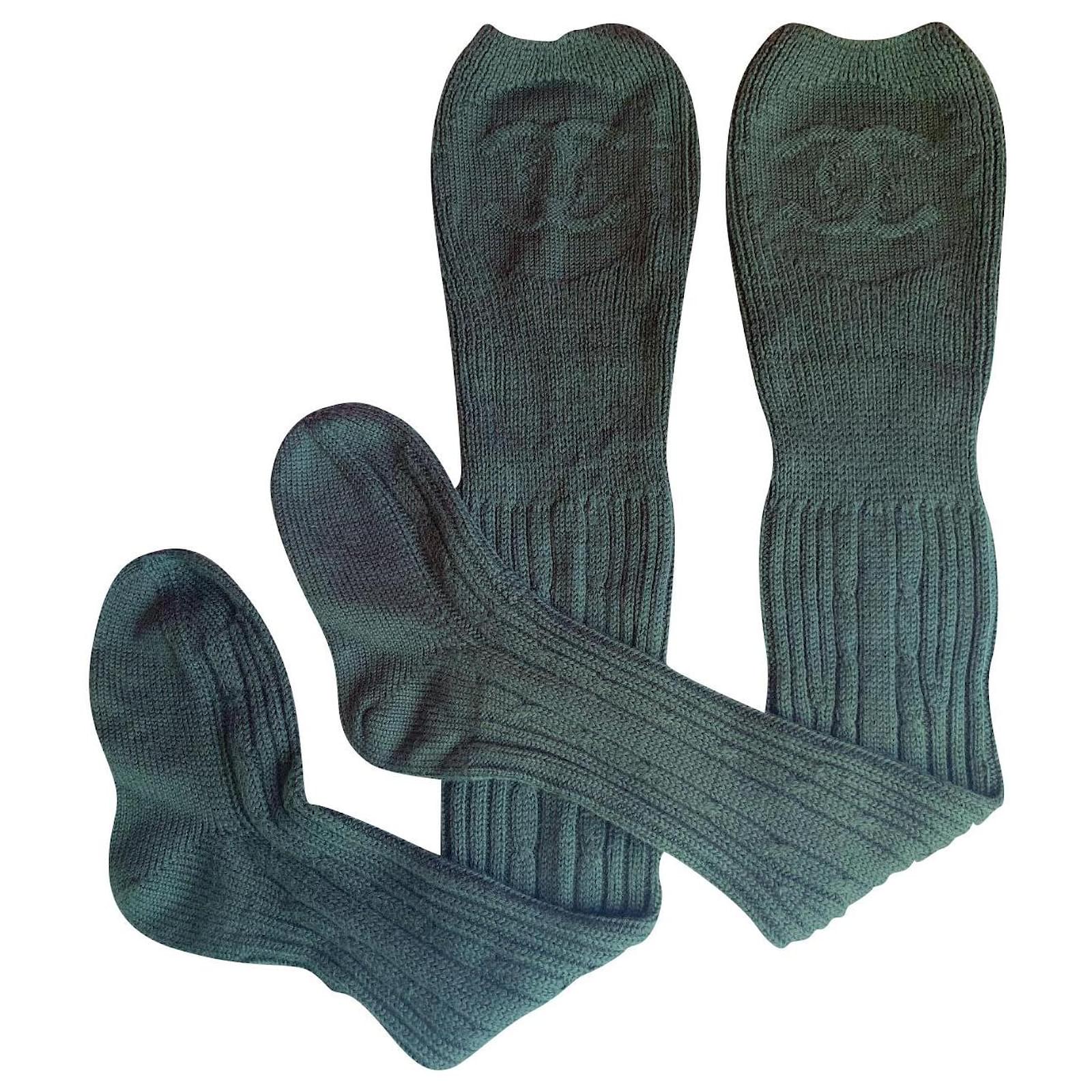 Cambon Chanel thigh-high socks Green Wool ref.861630 - Joli Closet