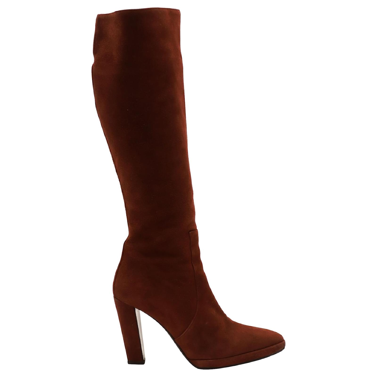 Hermès Hermes Knee High Boots in Brown Ochre Suede Red