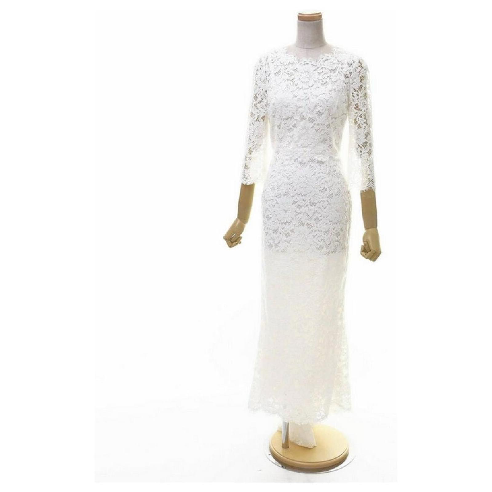 Abito lungo a strascico in pizzo pieno Dolce Gabbana Bianco - Main Image