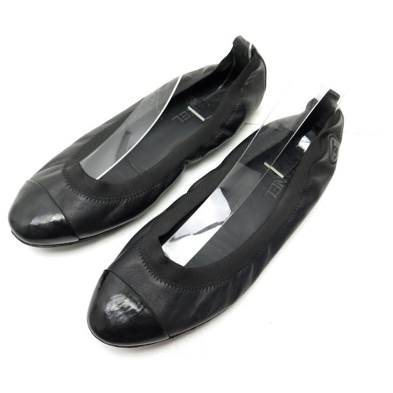 CHANEL G SHOES26642 Ballet flats 41 BLACK LEATHER PATENT TIPS FLAT
