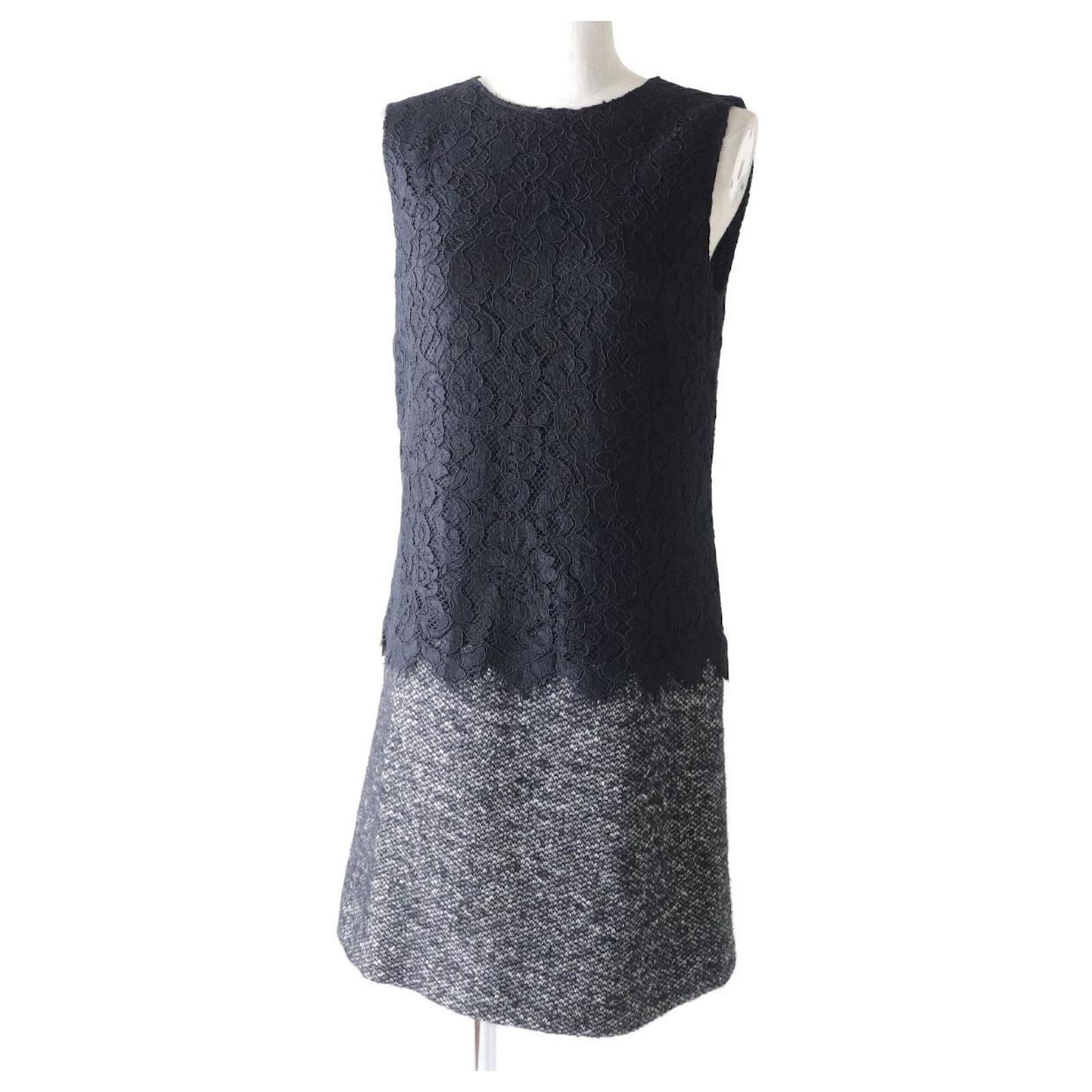 Dolce & Gabbana Tweed X Lace Sleeveless Docking Dress Black