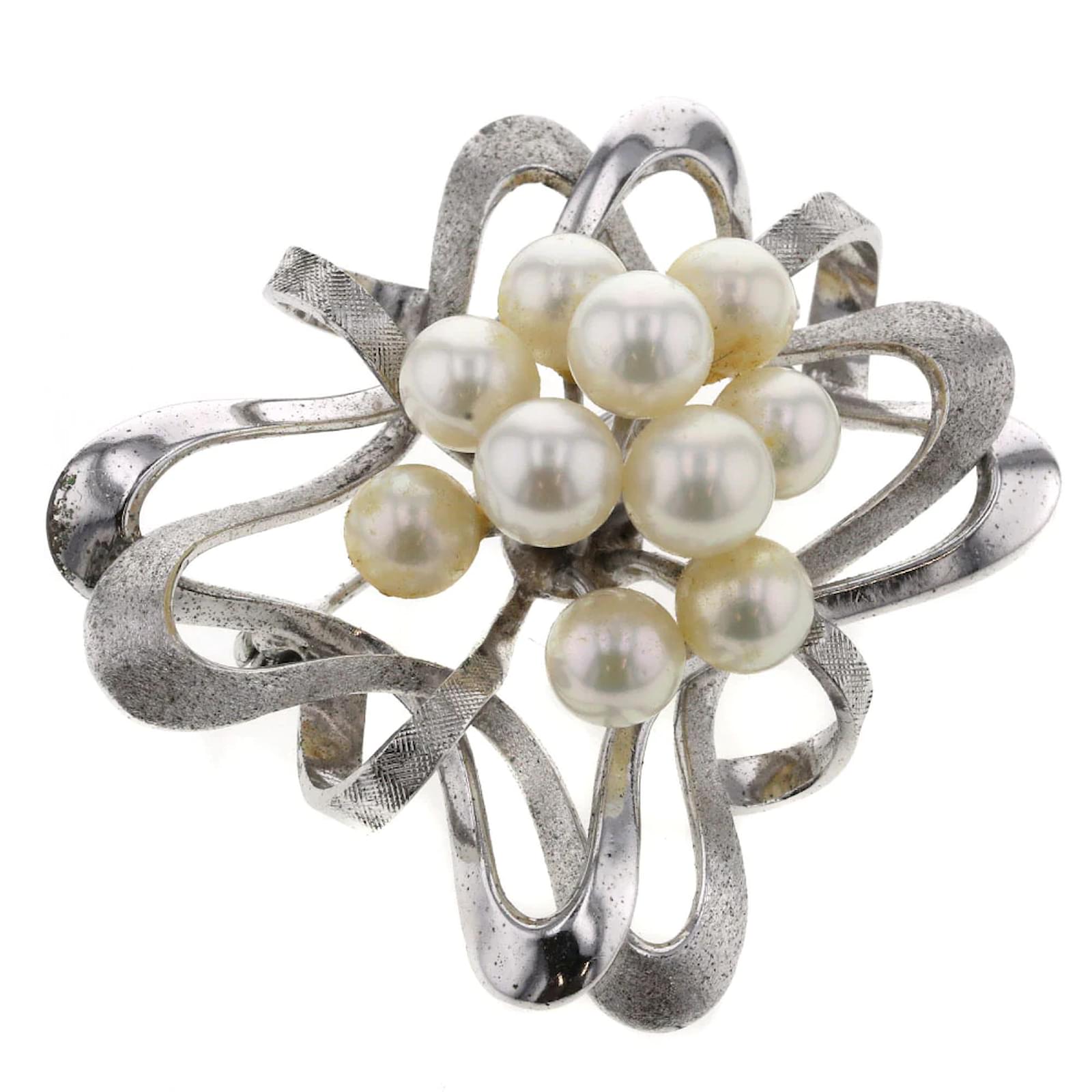 Broche argent bouquet aux perles. - Bijoux Anciens Schaffner