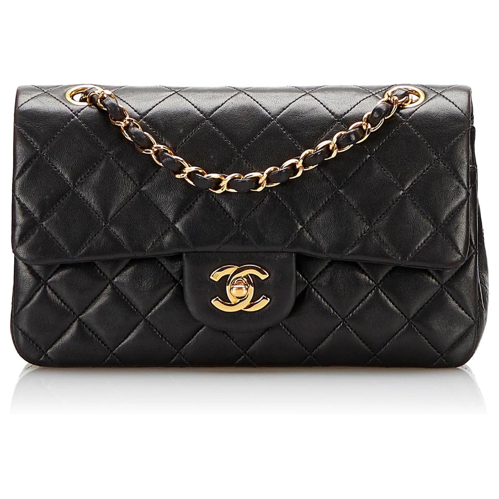 Chanel Black Small Classic Lambskin Double Flap Leather ref.863278