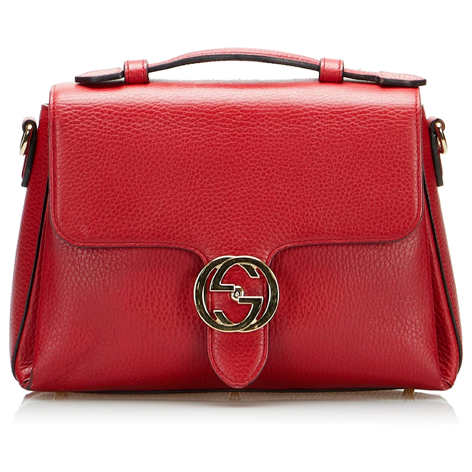 Gucci Red Dollar Calf Interlocking G Satchel Leather Ponystyle