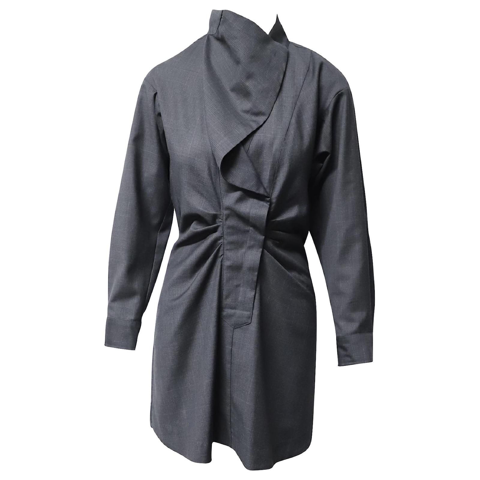 Isabel Marant Etoile Valentine Draped Checkered Dress in Dark Grey