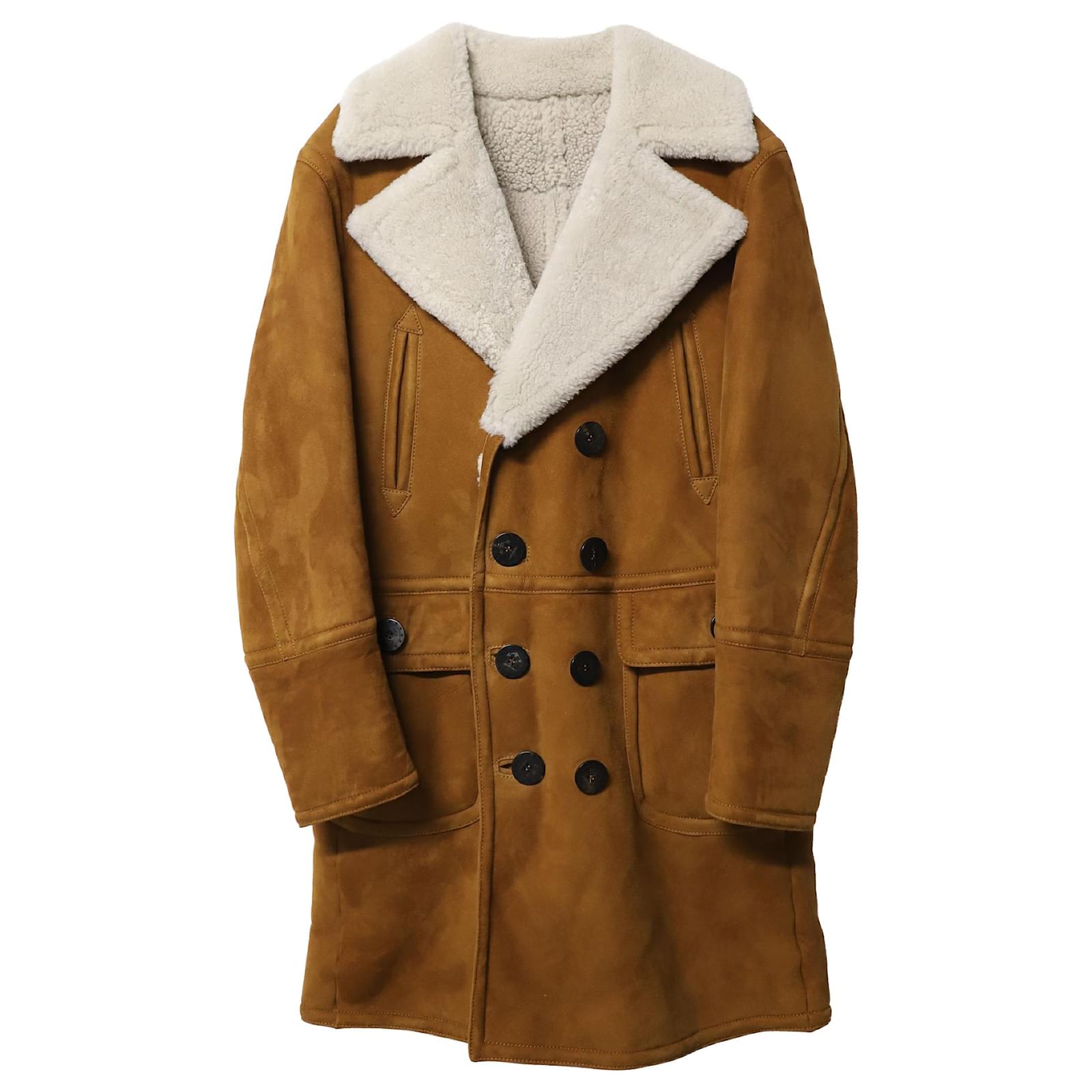 Dsquared2 Shearling Double Breasted Coat in Brown Sheep Skin