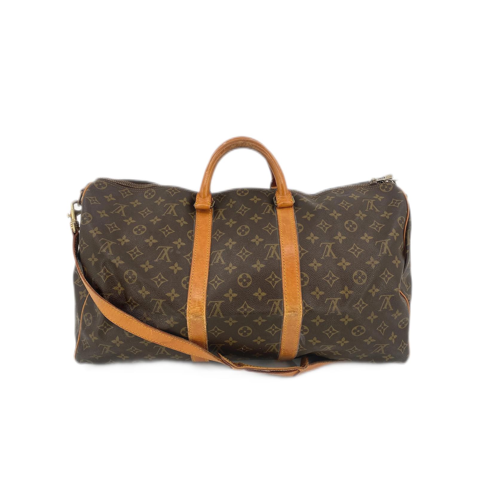 Brown Coated Canvas Louis Vuitton Keepall Bandouliere 50 Cloth ref ...