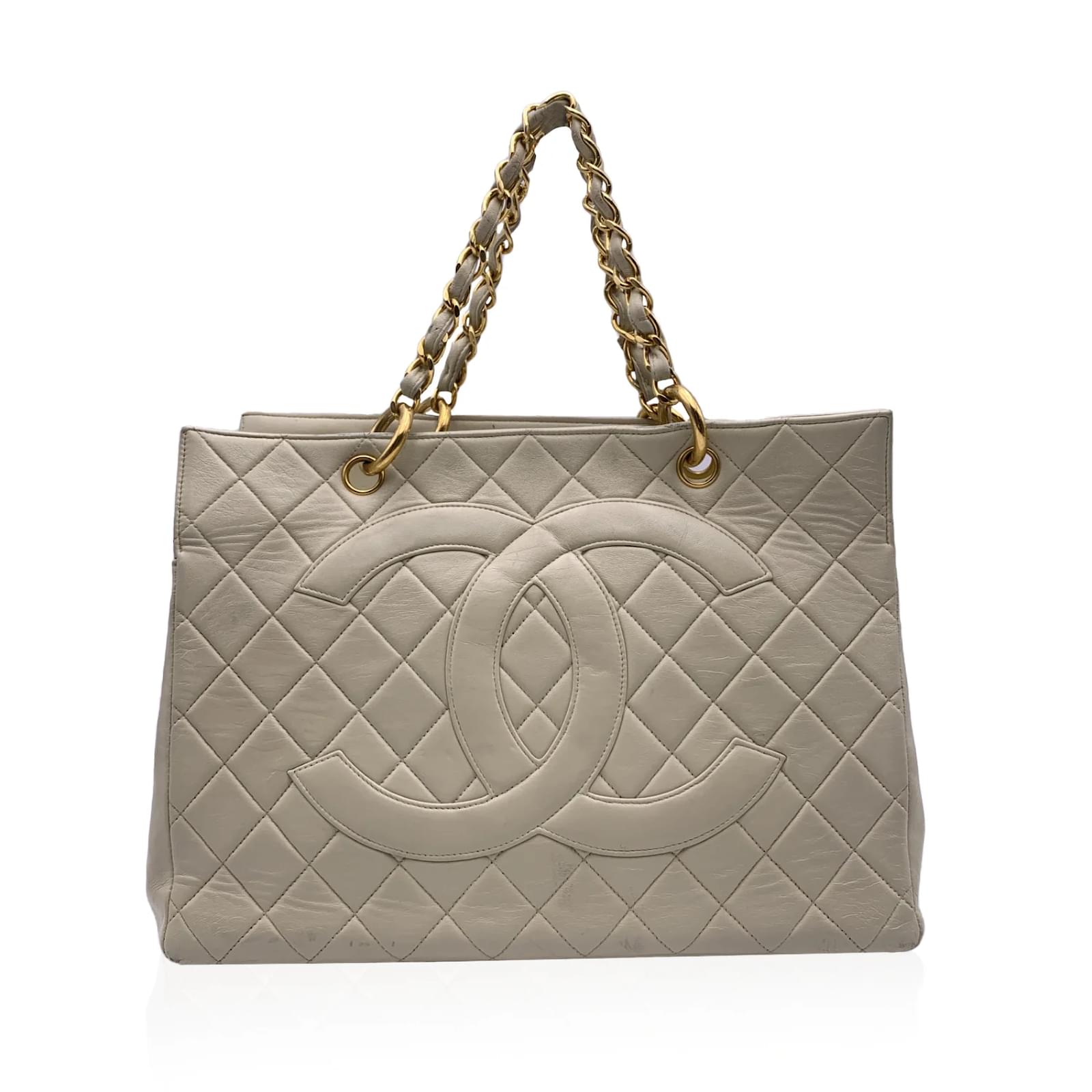 Chanel Vintage Beige Quilted Leather GST 1997 grand shopping tote