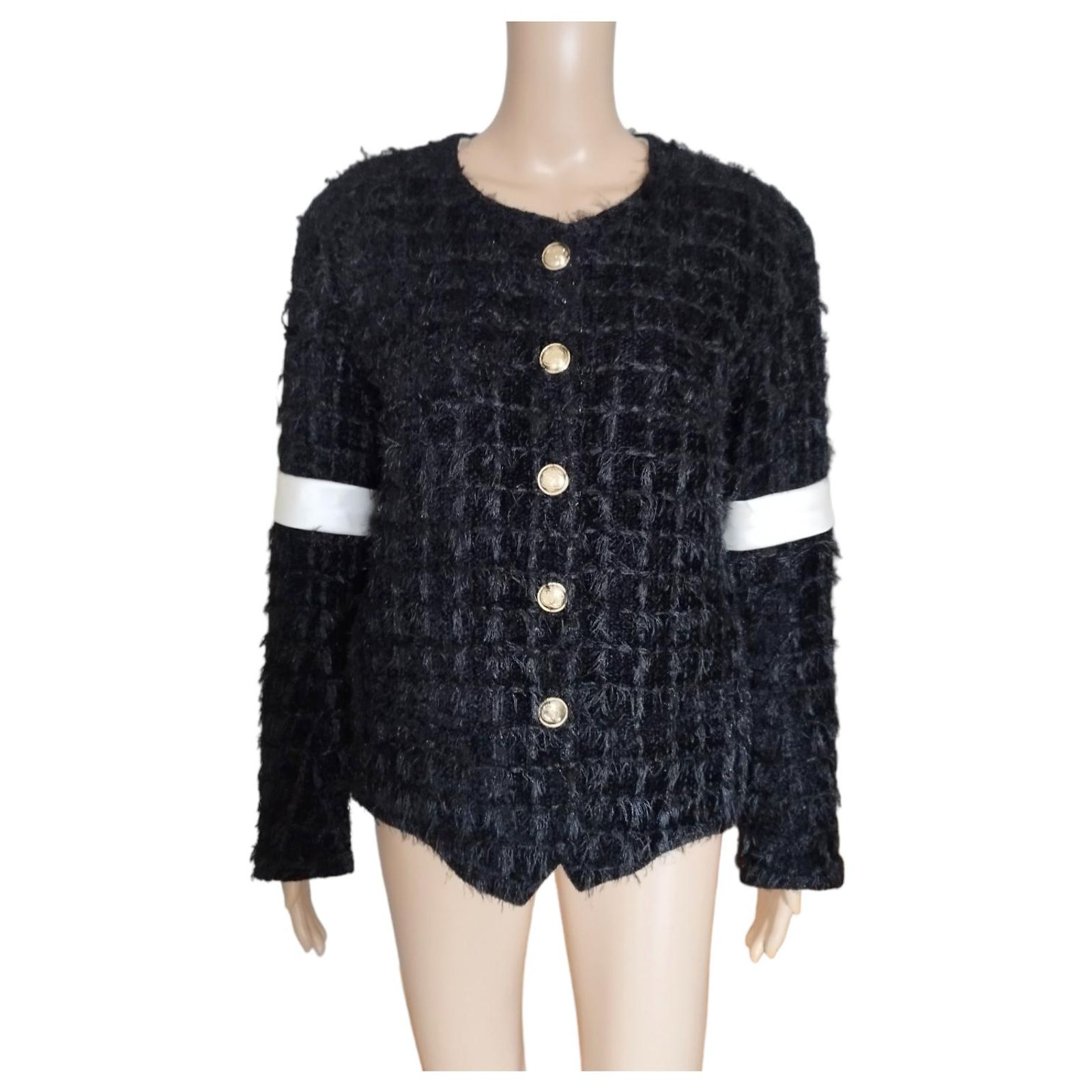 Chanel black tweed and white silk jacket Collection 20K ref.865460 ...