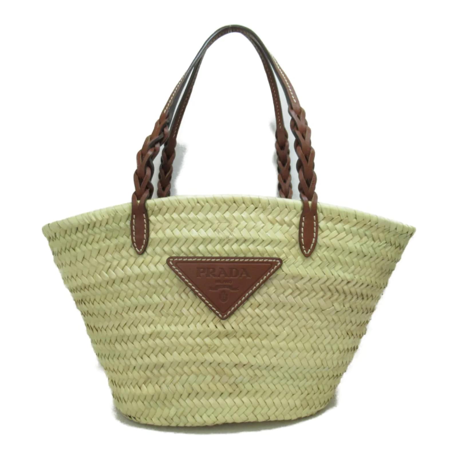 Prada Two Tone Woven Tote Bag in Brown