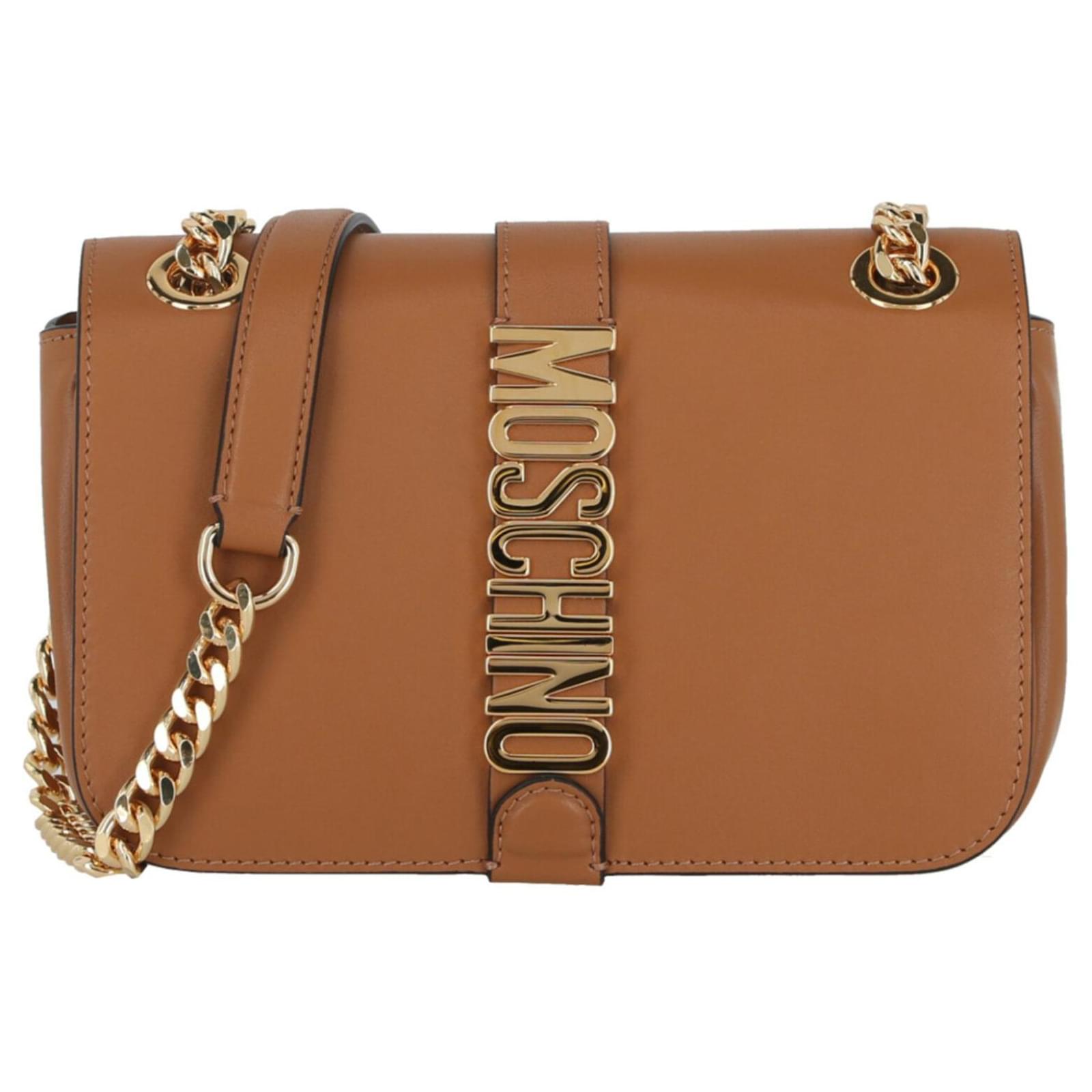 ショルダーバッグ MOSCHINO BROWN LEATHER SHOULDER BAG Moschino Logo-Buckle Shoulder Bag - Brown - 25% Off