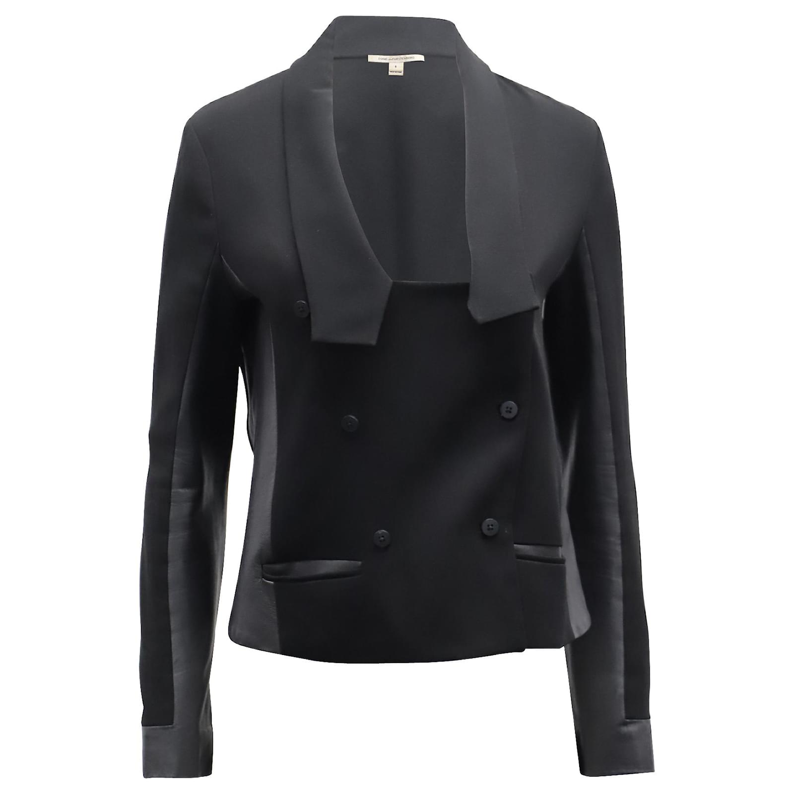 Diane Von Furstenberg Leather-Trimmed Double Breasted Blazer Jacket in ...