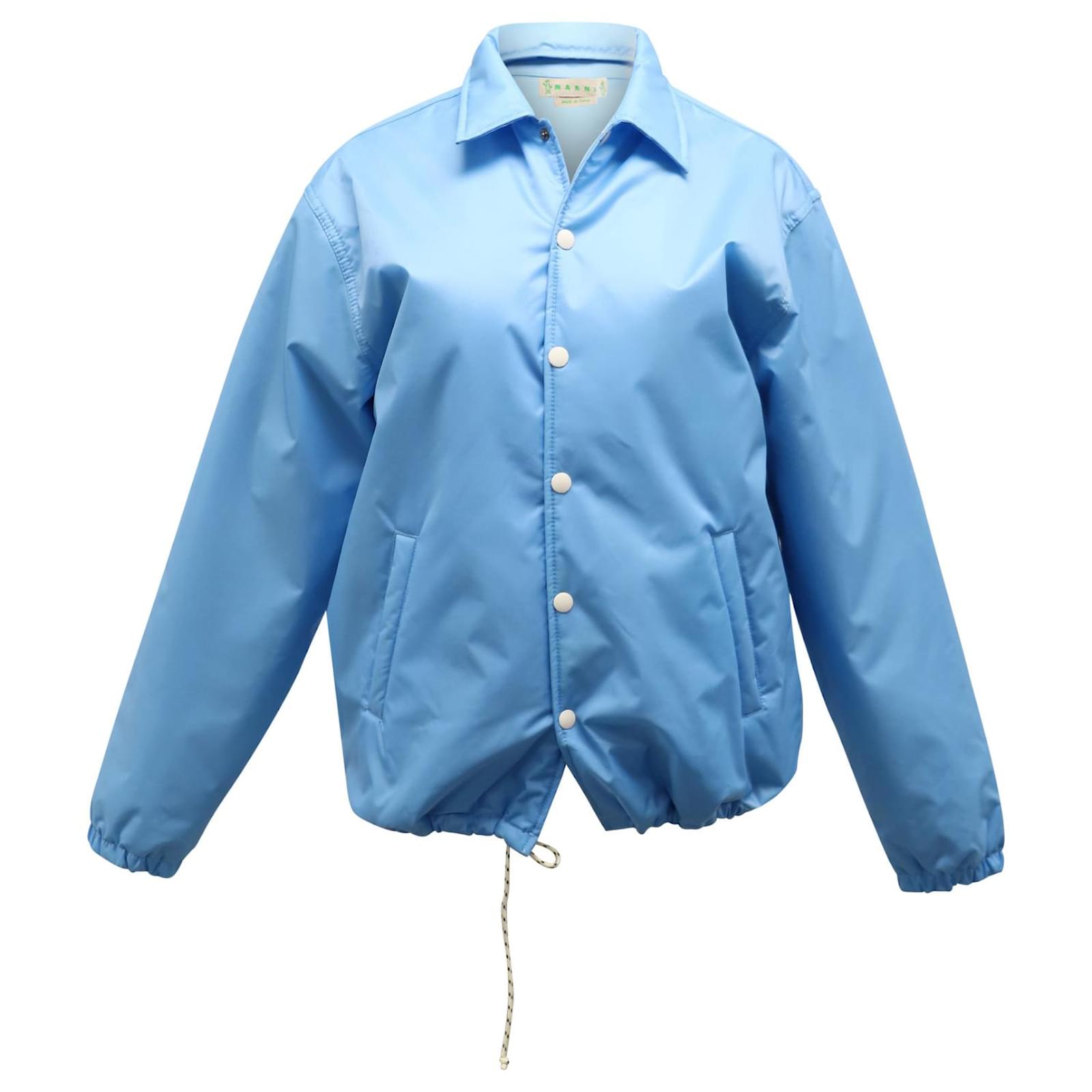 Marni Dance Bunny Appliqué Coach Jacket in Blue Nylon Light blue