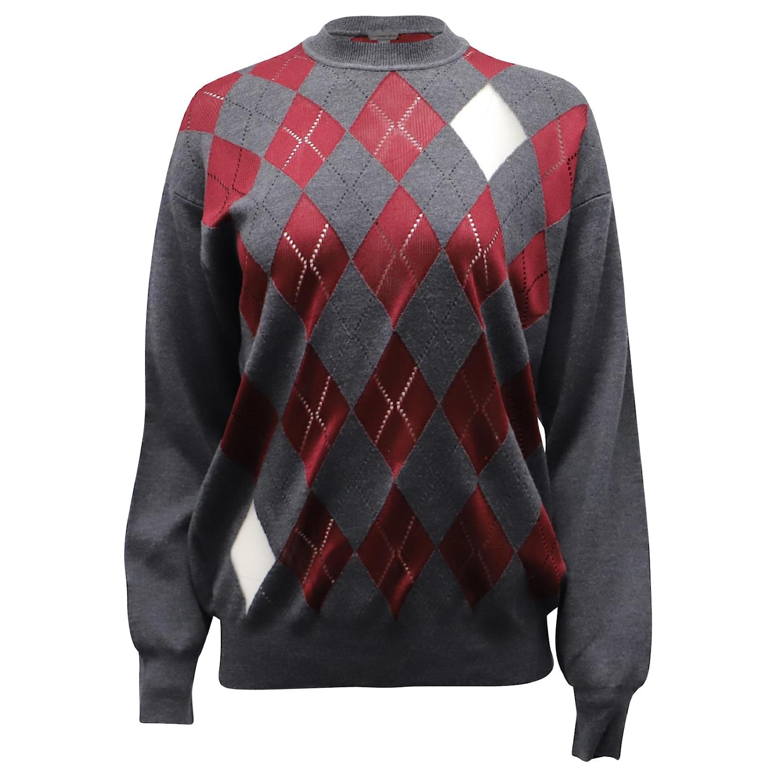 Alexander Wang Mesh Paneled Argyle Sweater in Grey Wool Brown ref.869771 Joli Closet
