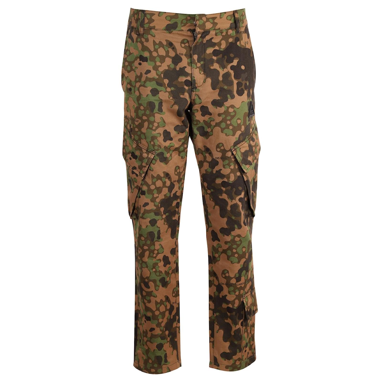 Off White Off-White Camouflage Cargo Pants in Khaki Green Cotton