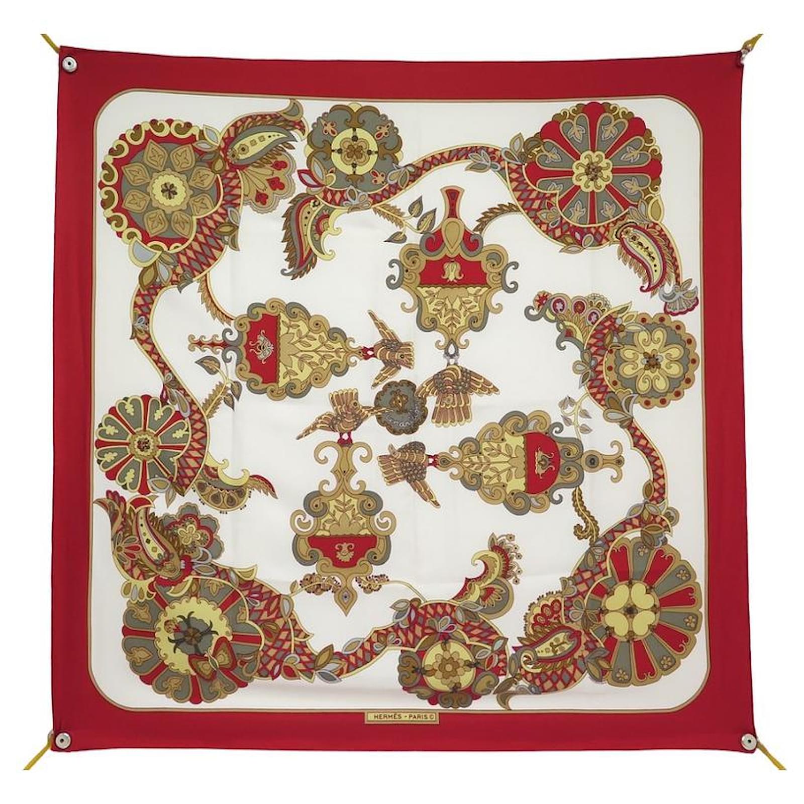 Foulard Vintage En Soie - 90x90 Cm - Couleur Marron, Très Bon état
