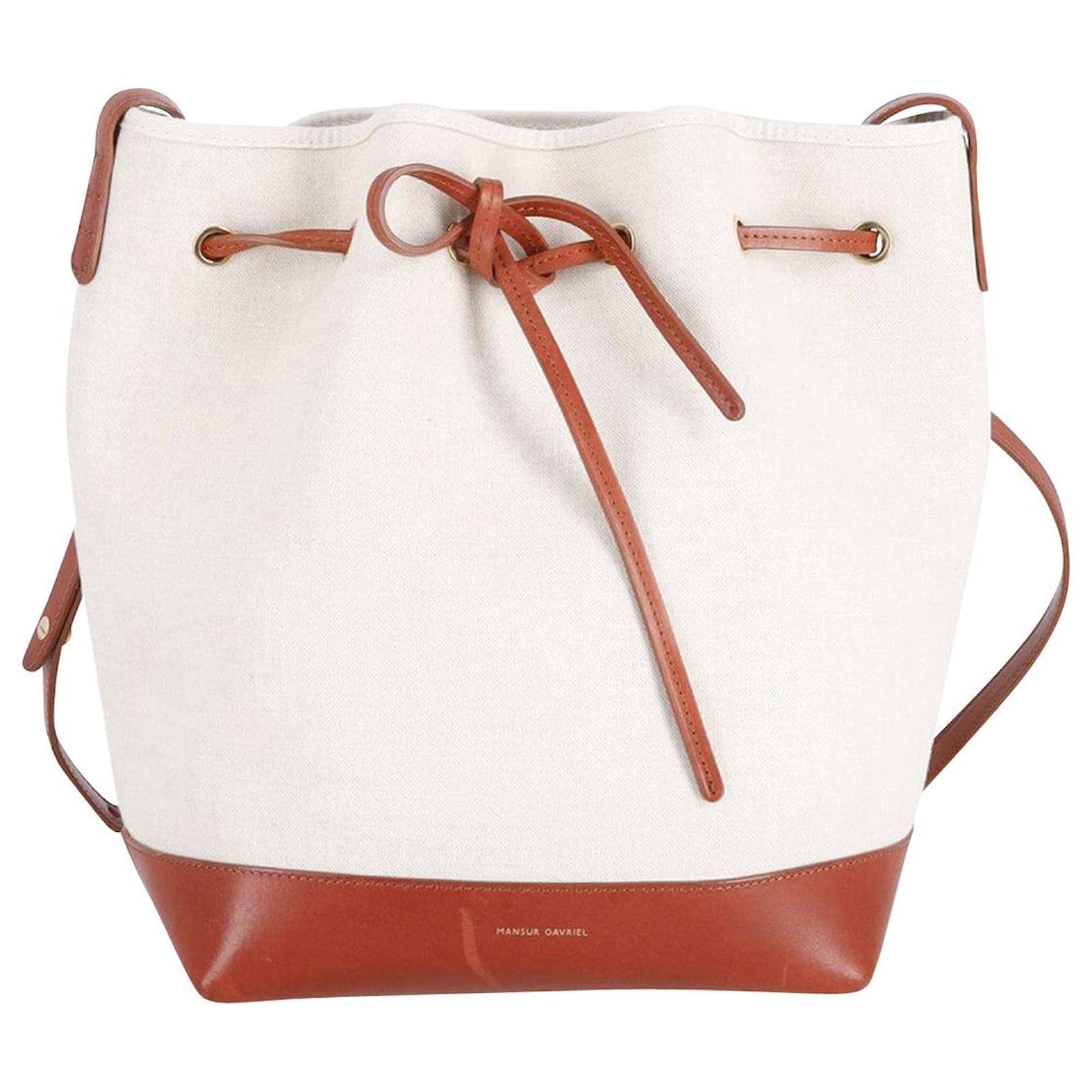 Mansur Gavriel Drawstring Bucket Bag in Beige Canvas and Leather