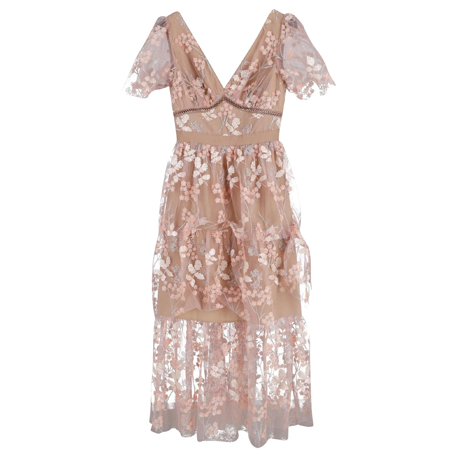 Self portrait Self-Portrait Floral Tiered Midi Dress in Pink Polyester  ref.JC871125 (Sold) - Joli Closet